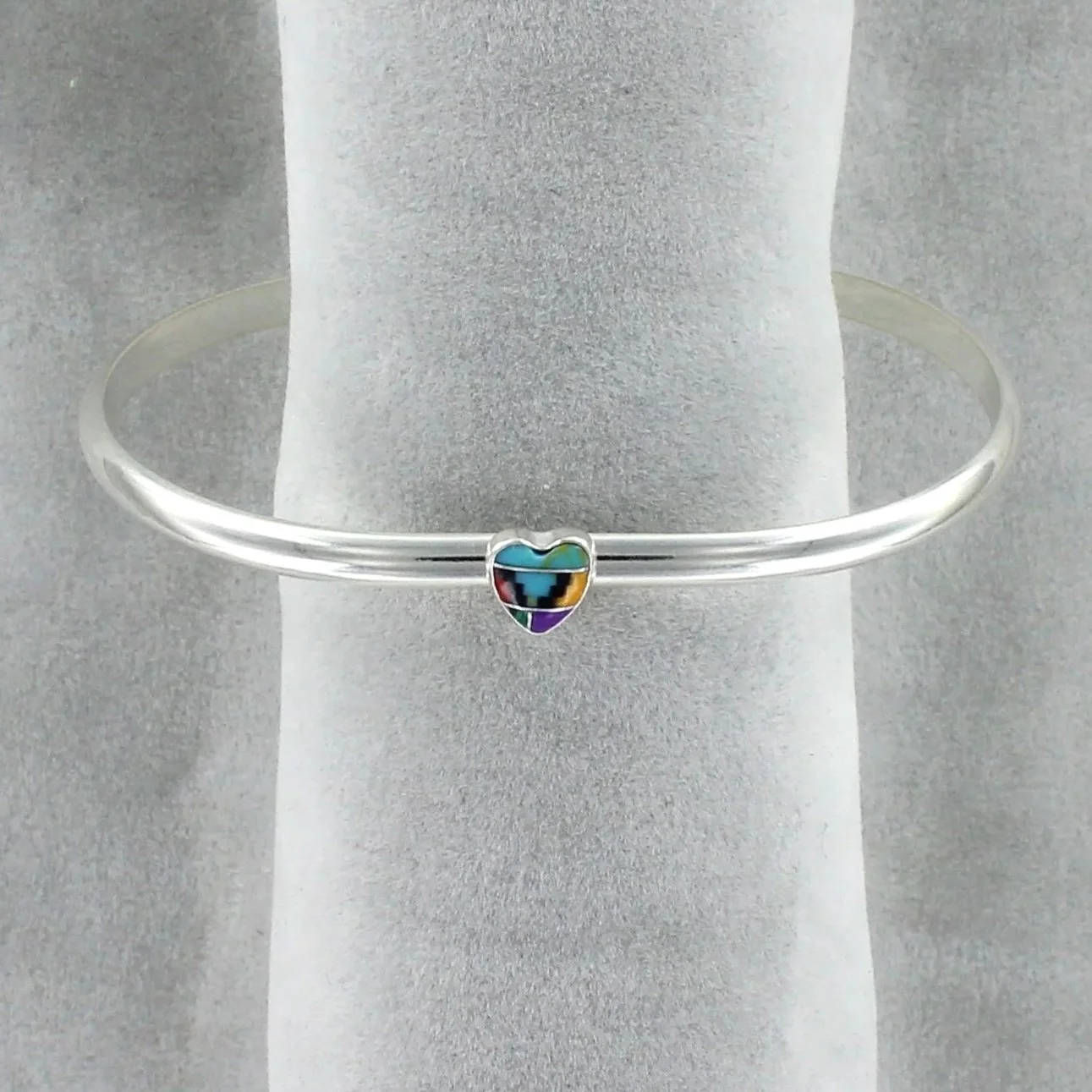 Aztec Heart Silver Stacking Bangle