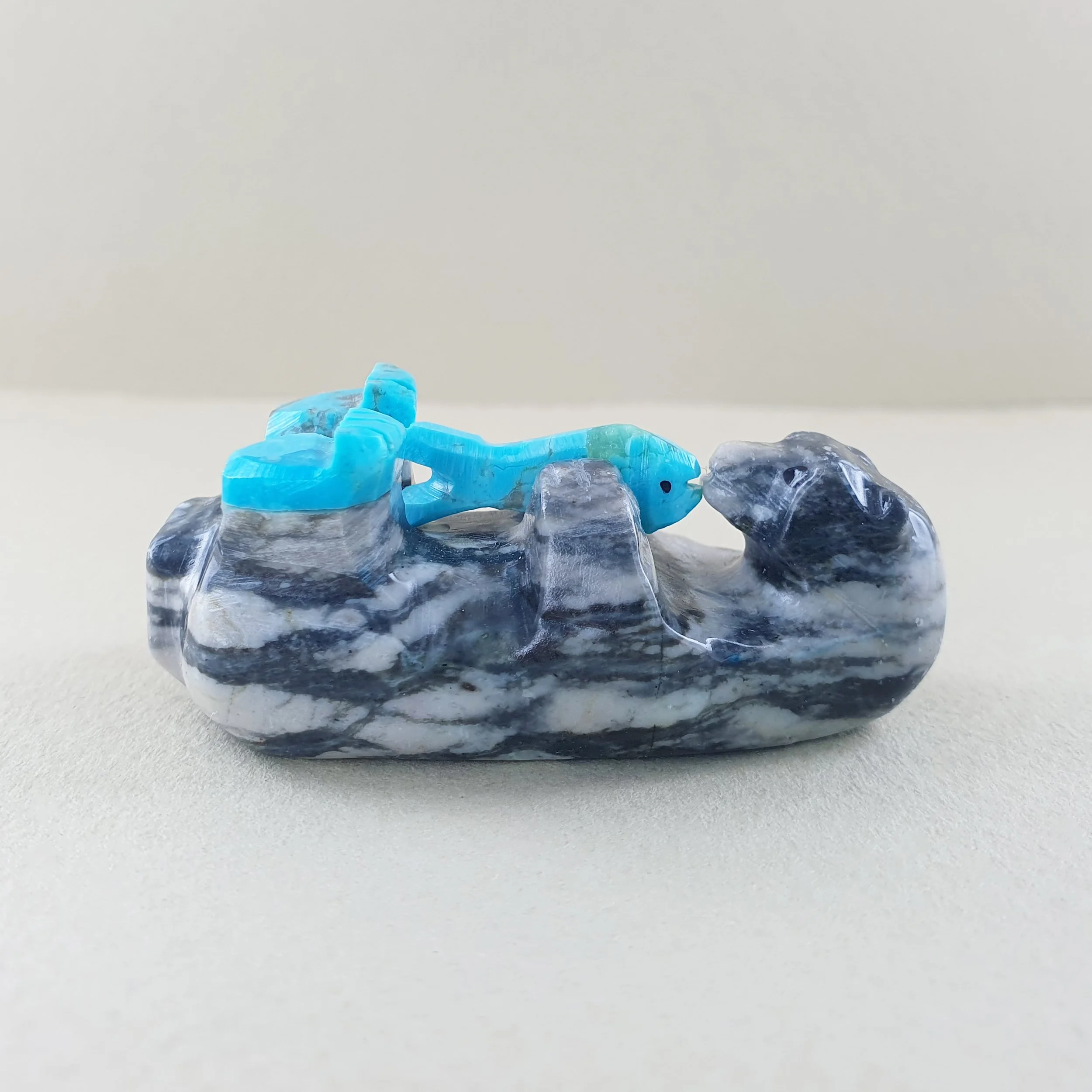 Sammy Smith Laying Bear with Fish Fetish Carving