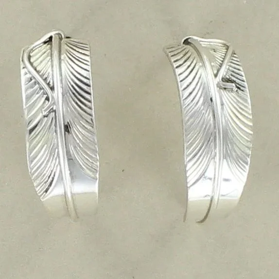 Hand Cut Feather Hoop Earrings by Chris Charley
