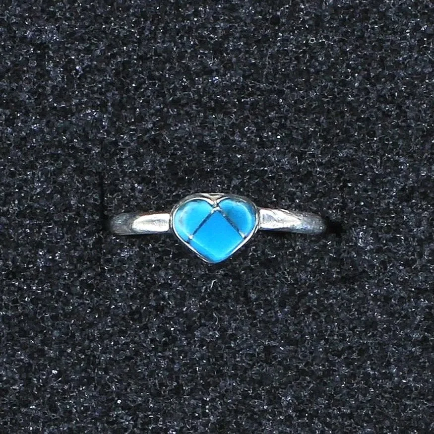 Kingman Turquoise Inlay Heart Ring by Zuni Artisan