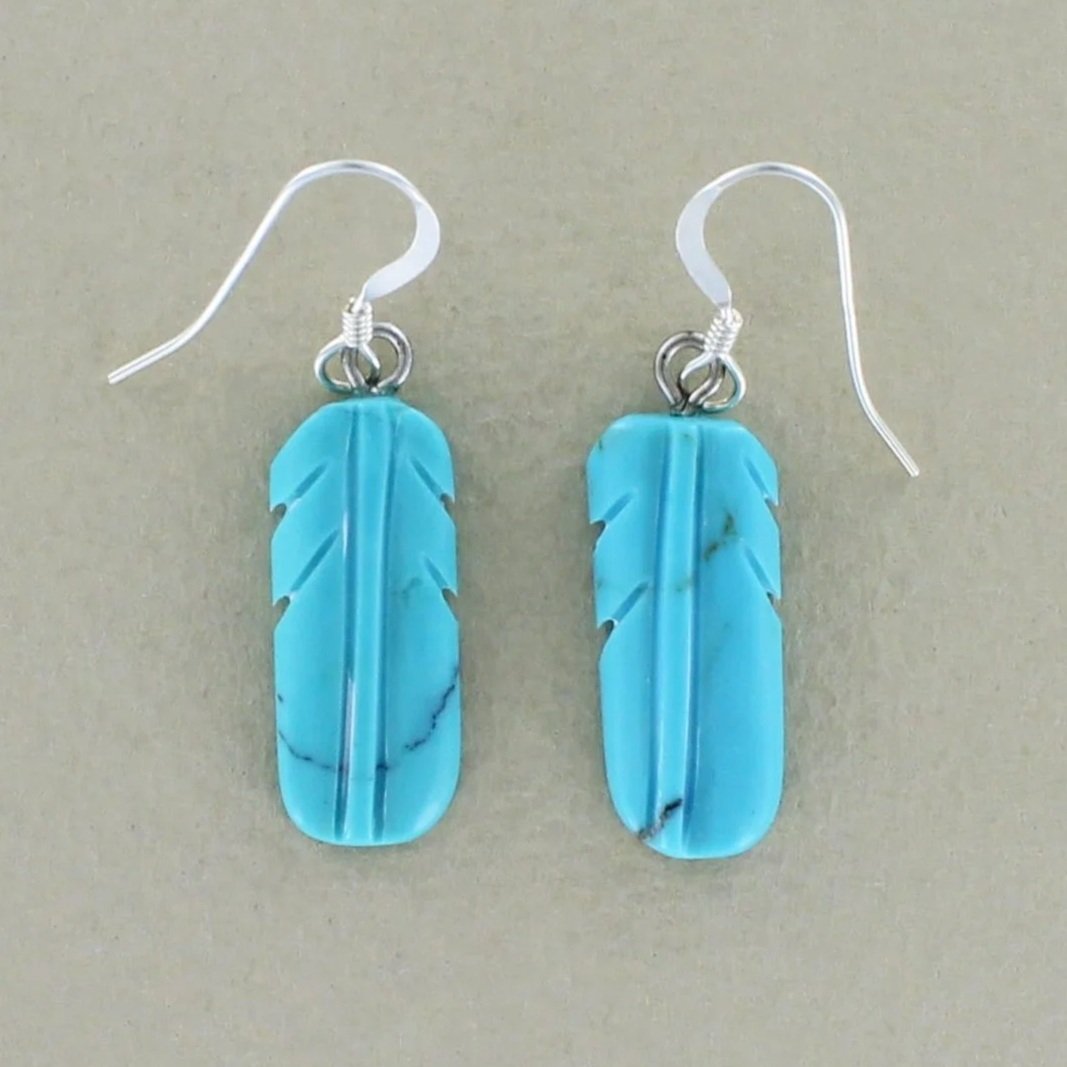 Authentic Navajo Turquoise Feather Earrings by Navajo Artisan Stacey Turpen