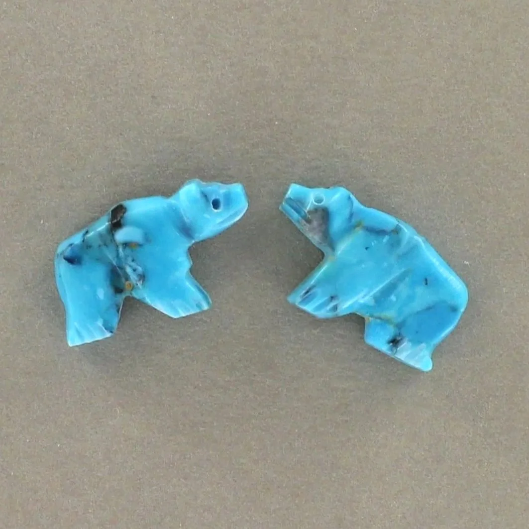 Turquoise Bear Fetish Earrings by Zuni Artisan Chris McCabe
