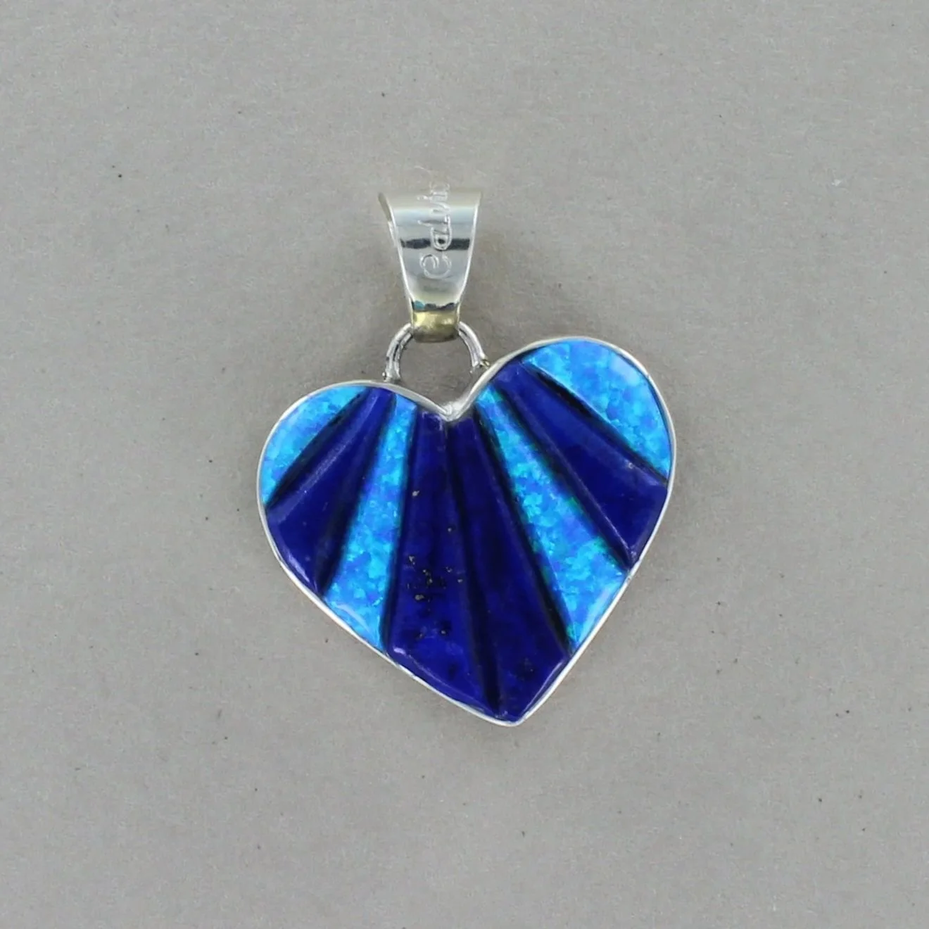 Cornrow Lapis and Blue Opal Silver Heart Pendant by Navajo Designer Melissa Yazzie