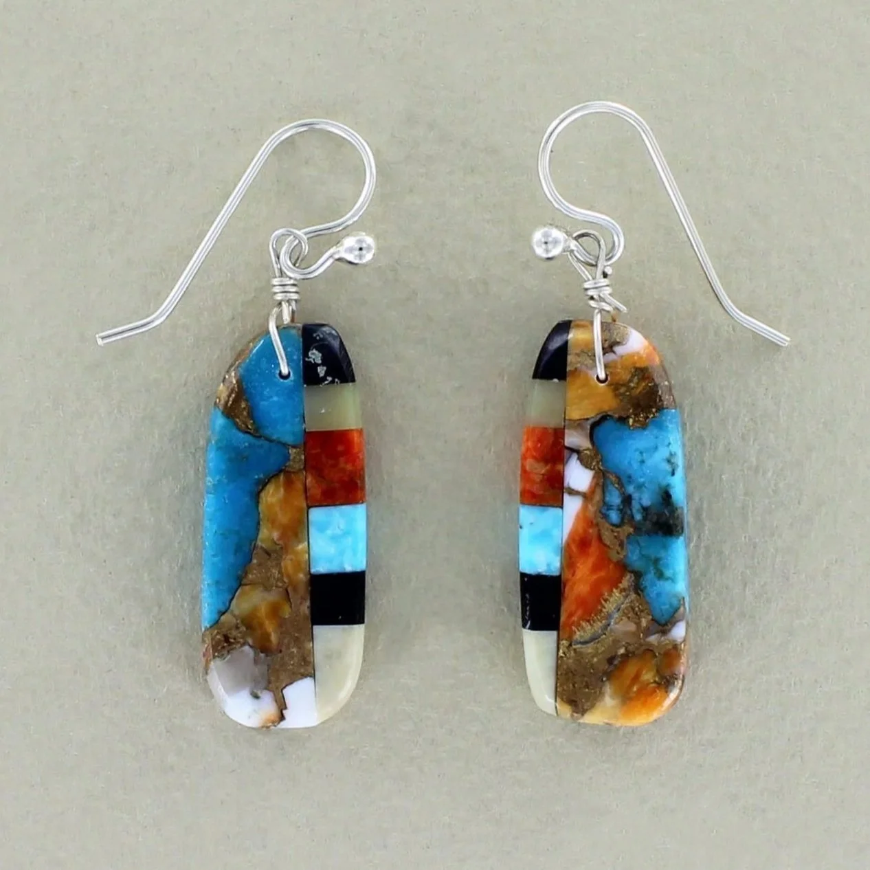 Oyster Copper Turquoise Slab Earrings by San Domingo Artisan Ron Chavez