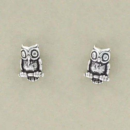 Sterling Silver Owl Stud Earrings