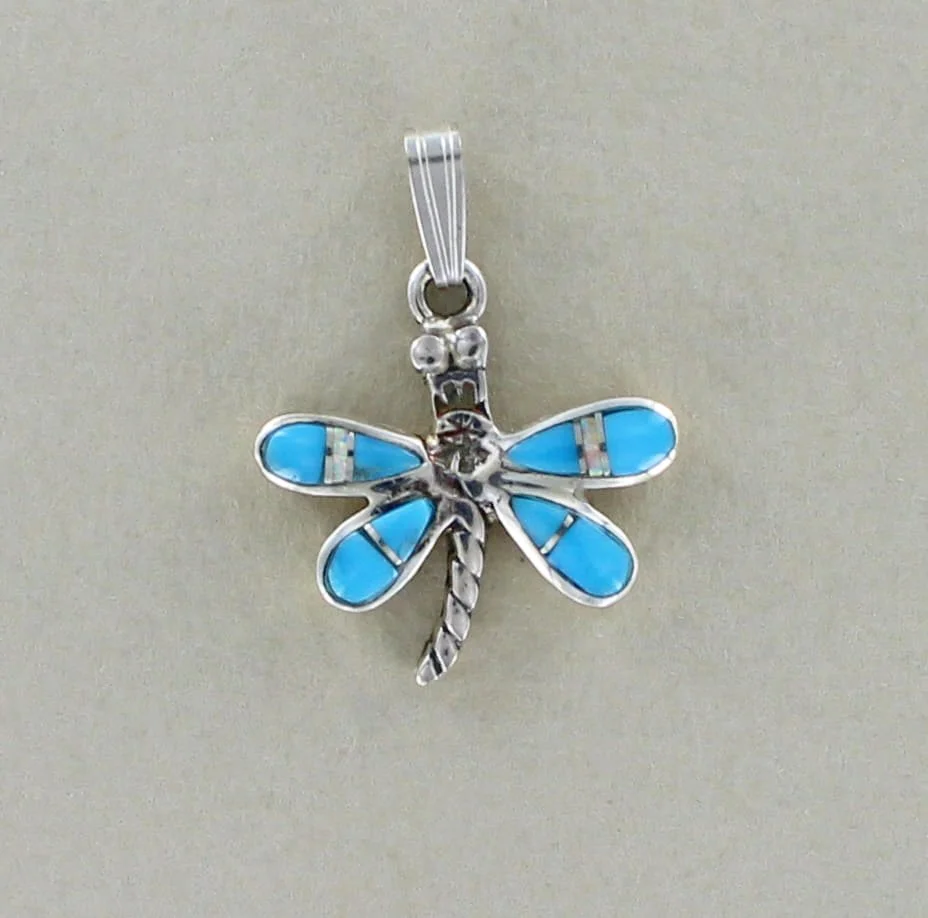 Turquoise and Opal Inlay Dragonfly Pendant by Navajo Artisan Calvin Begay