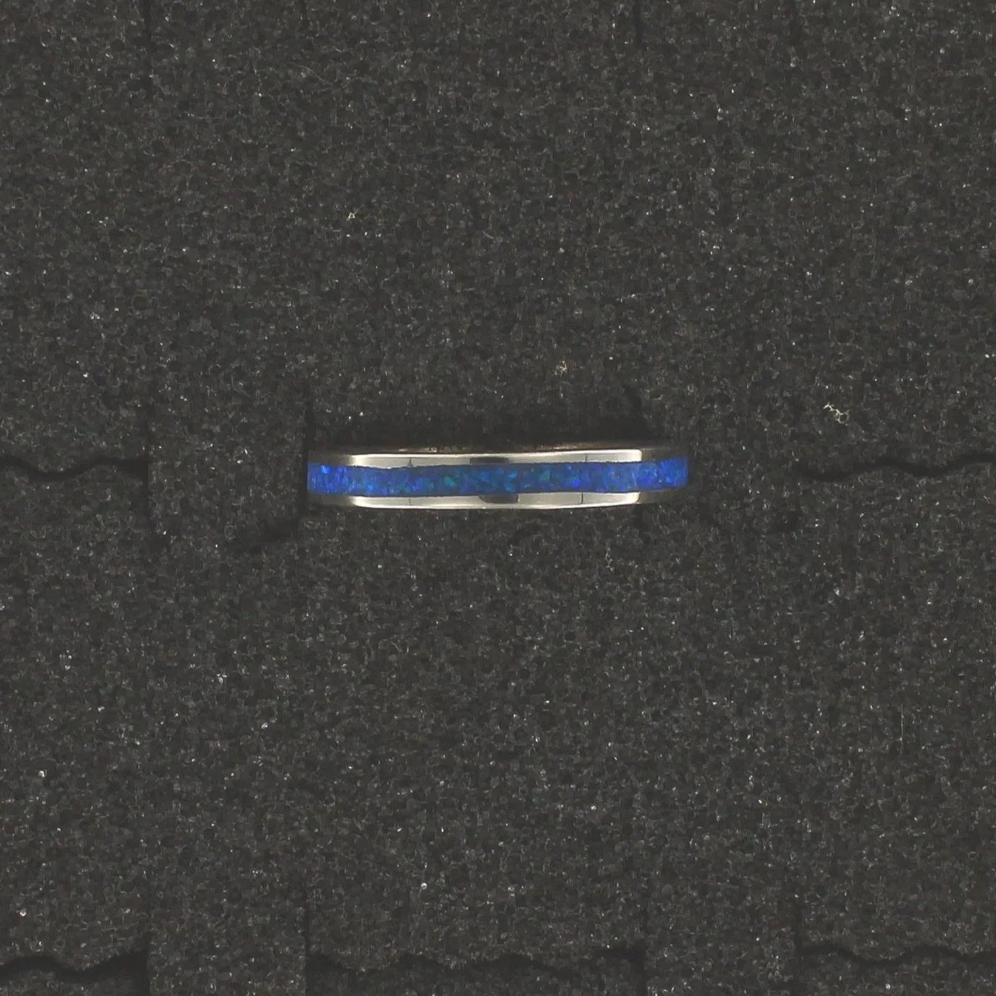 Blue Opal Sterling Silver Thin Band Ring