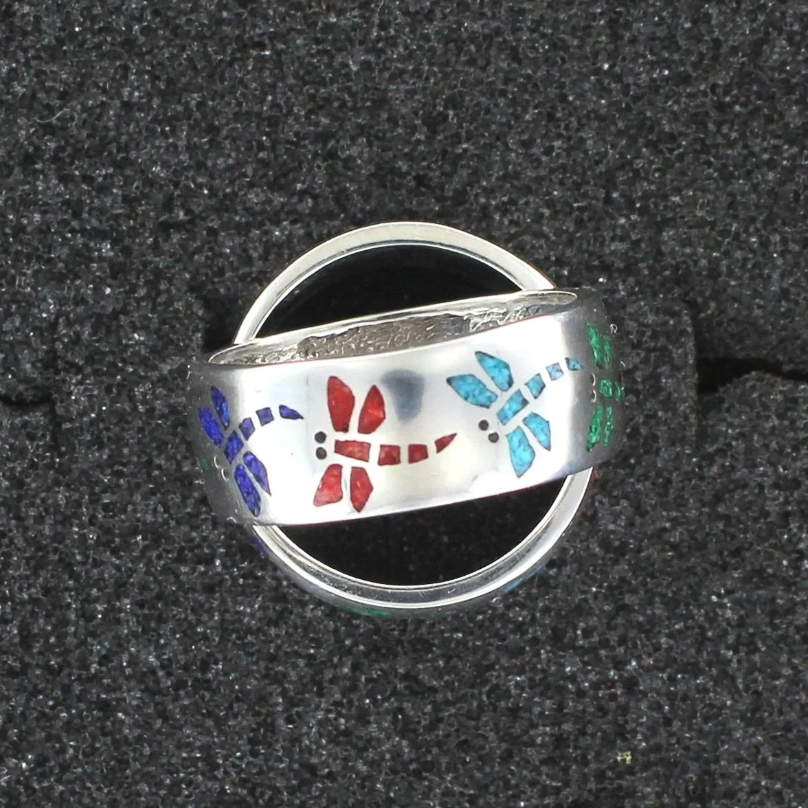 Multicolour Dragonfly Inlaid Ring