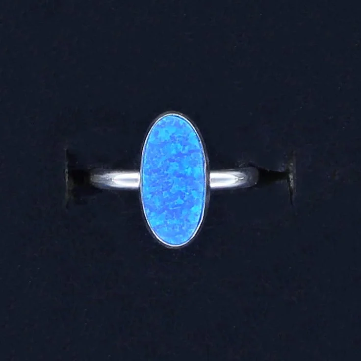 Dark Blue Opal Oval Sterling Silver Ring