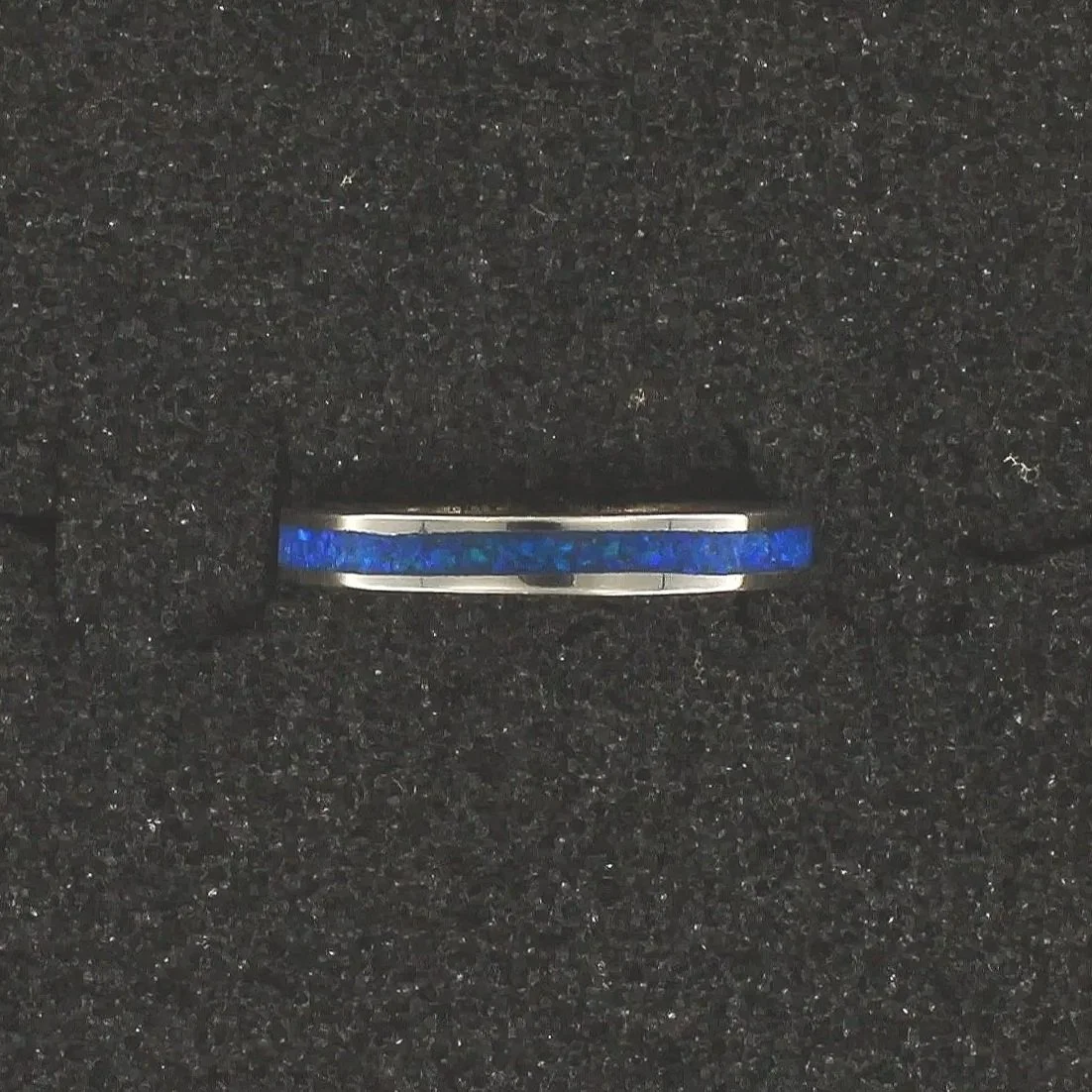 Blue Opal Sterling Silver Thin Band Ring