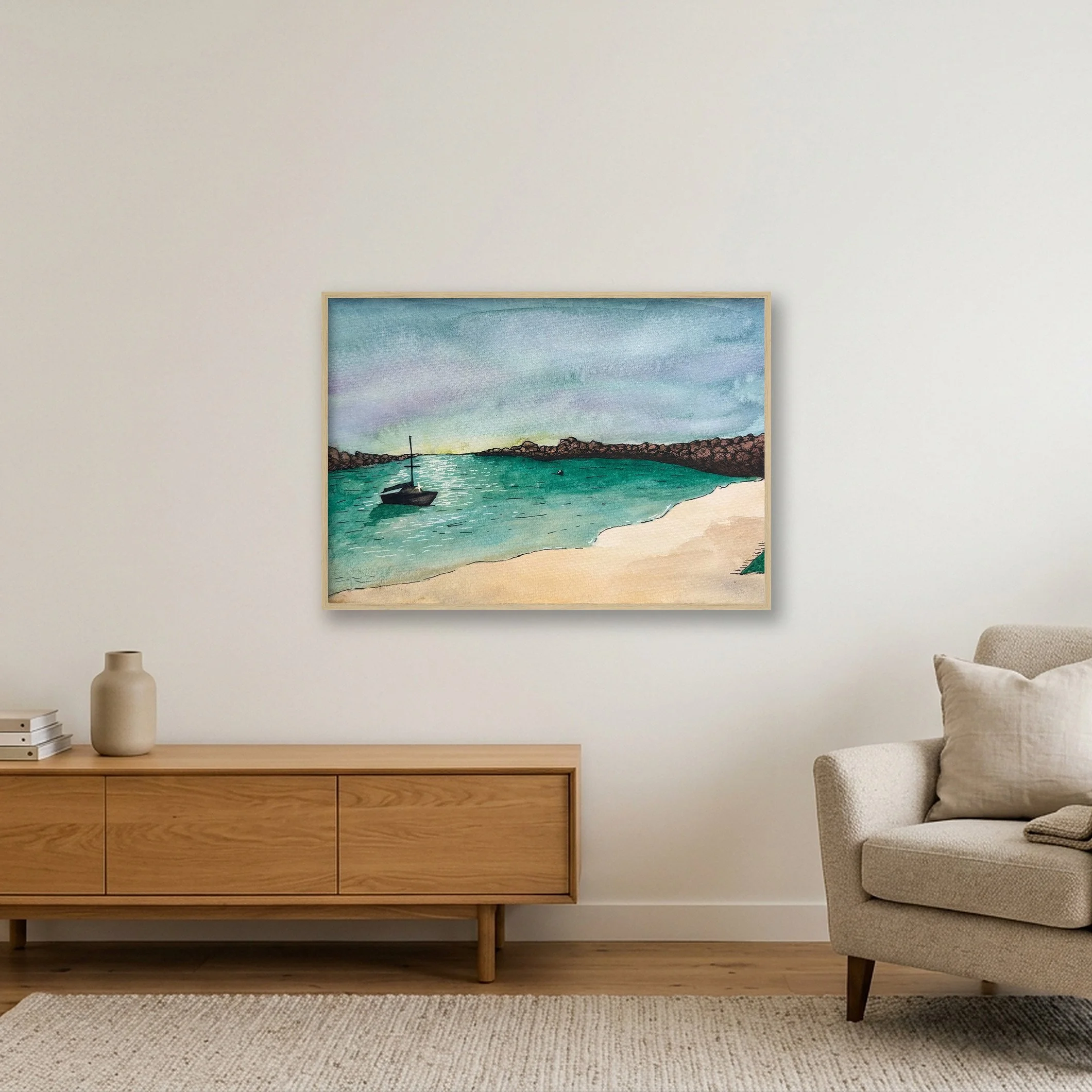 Cape Cod Sailboat at Dusk Watercolor