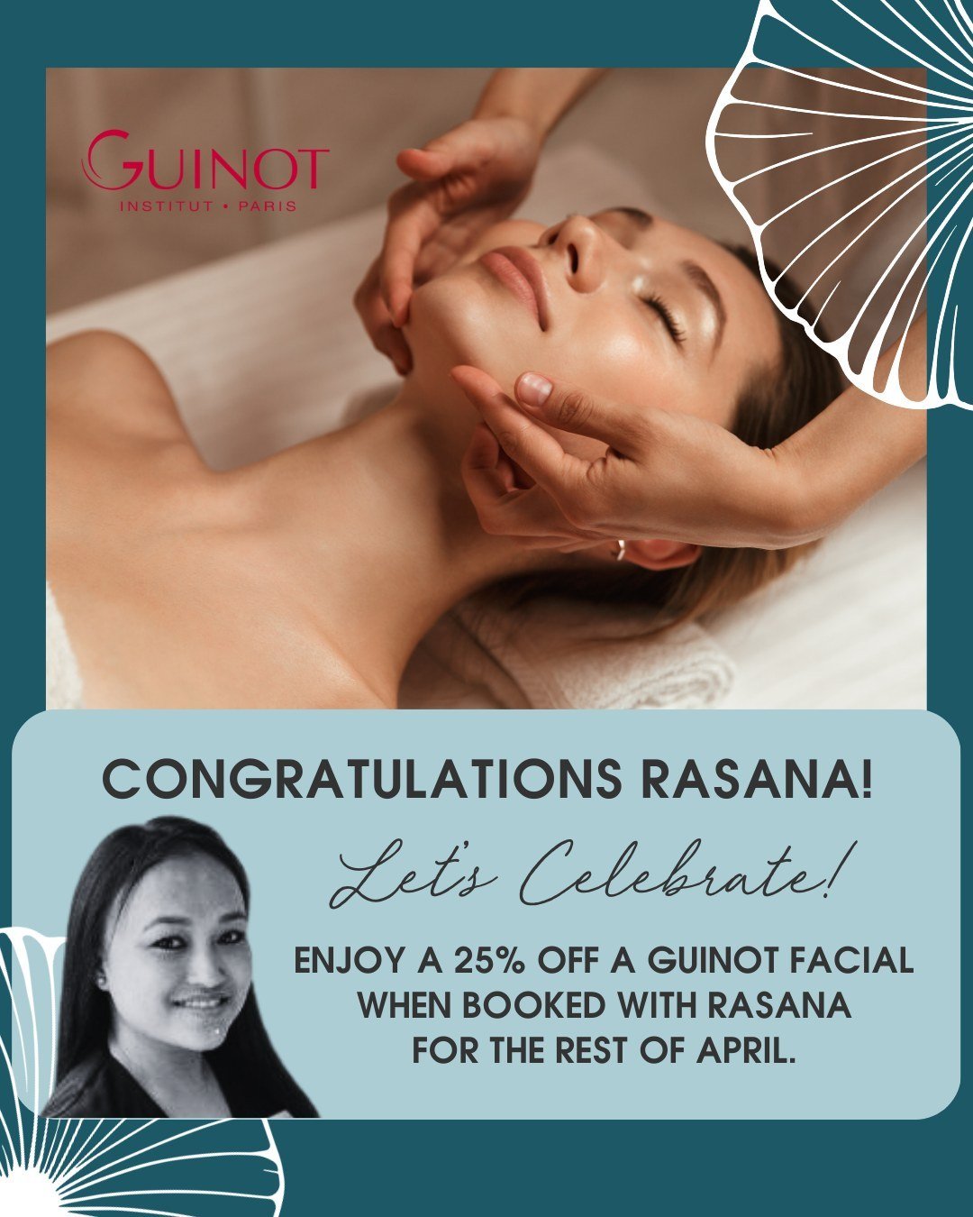 Celebrate with us Rasana completing her Guinot training in Patcham. 👏🎉⁠
⁠
✨With every Guinot facial booked with Rasana in Patcham, you'll receive 25% off. Offer available till April 30. T&amp;C's Apply.⁠
⁠
Book your Guinot Facial with Rasana at Pat
