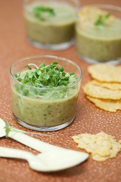Zucchini Sprout Soup with Roasted Garlic