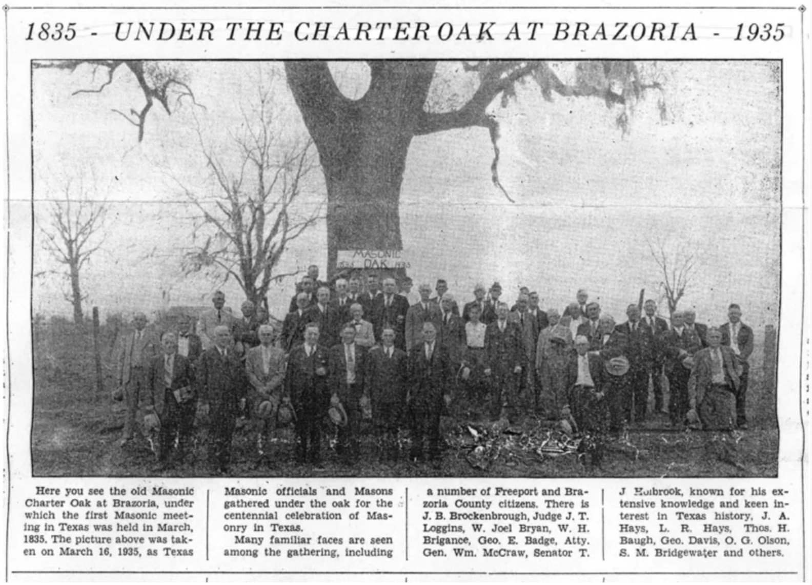 Meeting at the Charter Oak at Brazoria, 1935