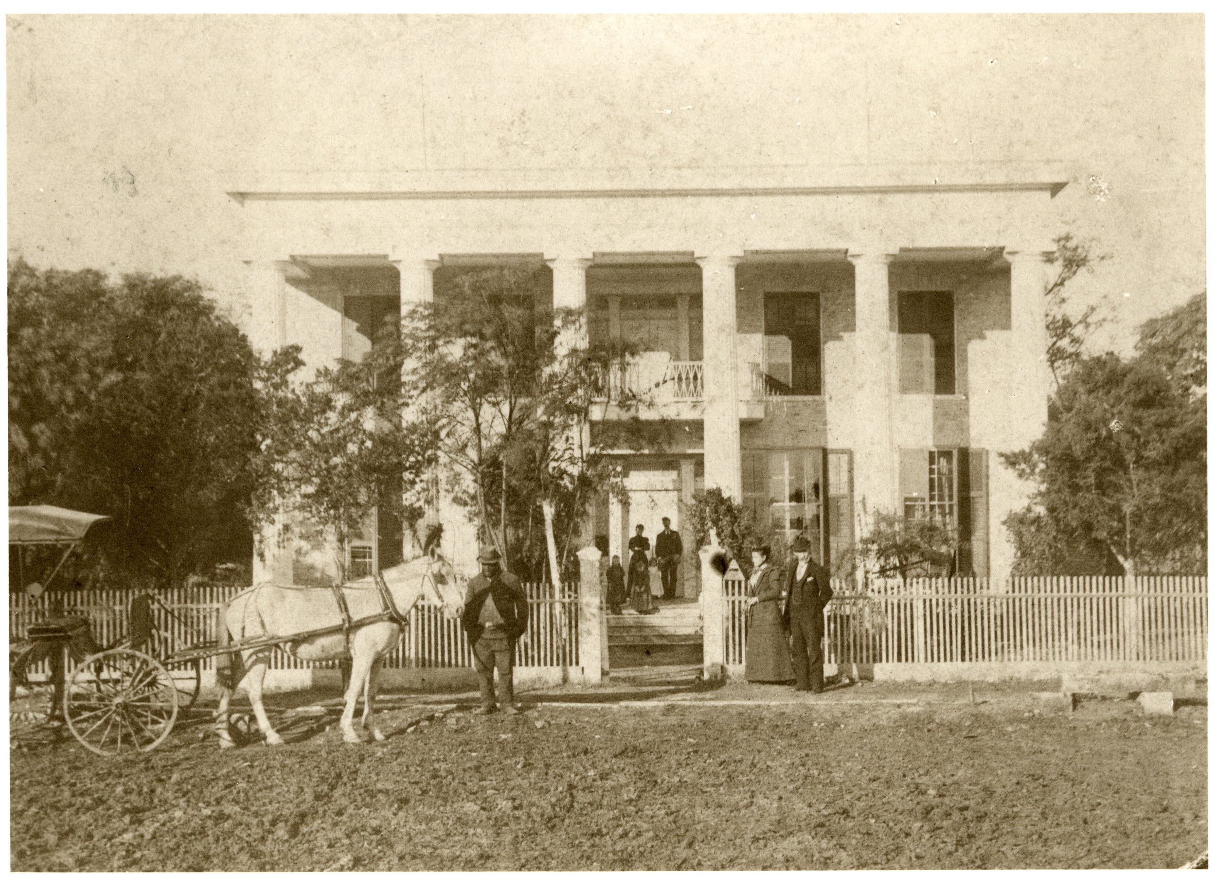  This photograph was taken c. 1893, soon after the Cochran family moved in to the house. The tree behind the coachman is the Pecan as a young tree. 