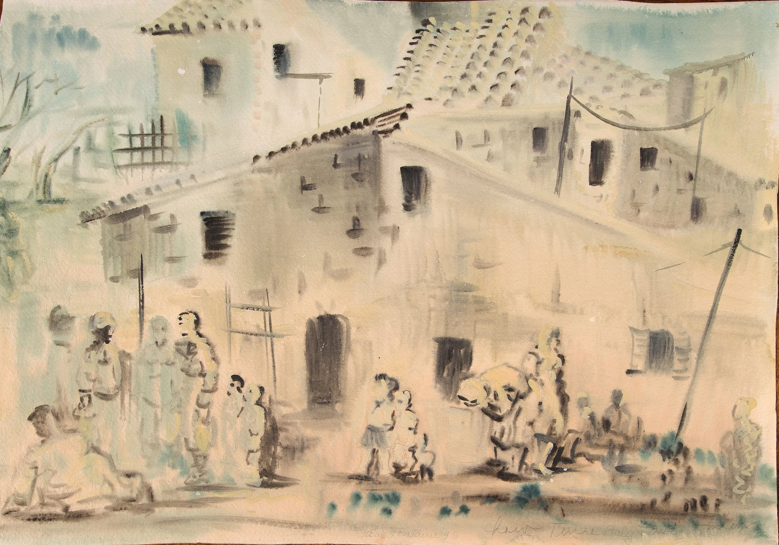 Chow Time, Italy; 1945, watercolor, 13 1/2 x 19 1/2 in.