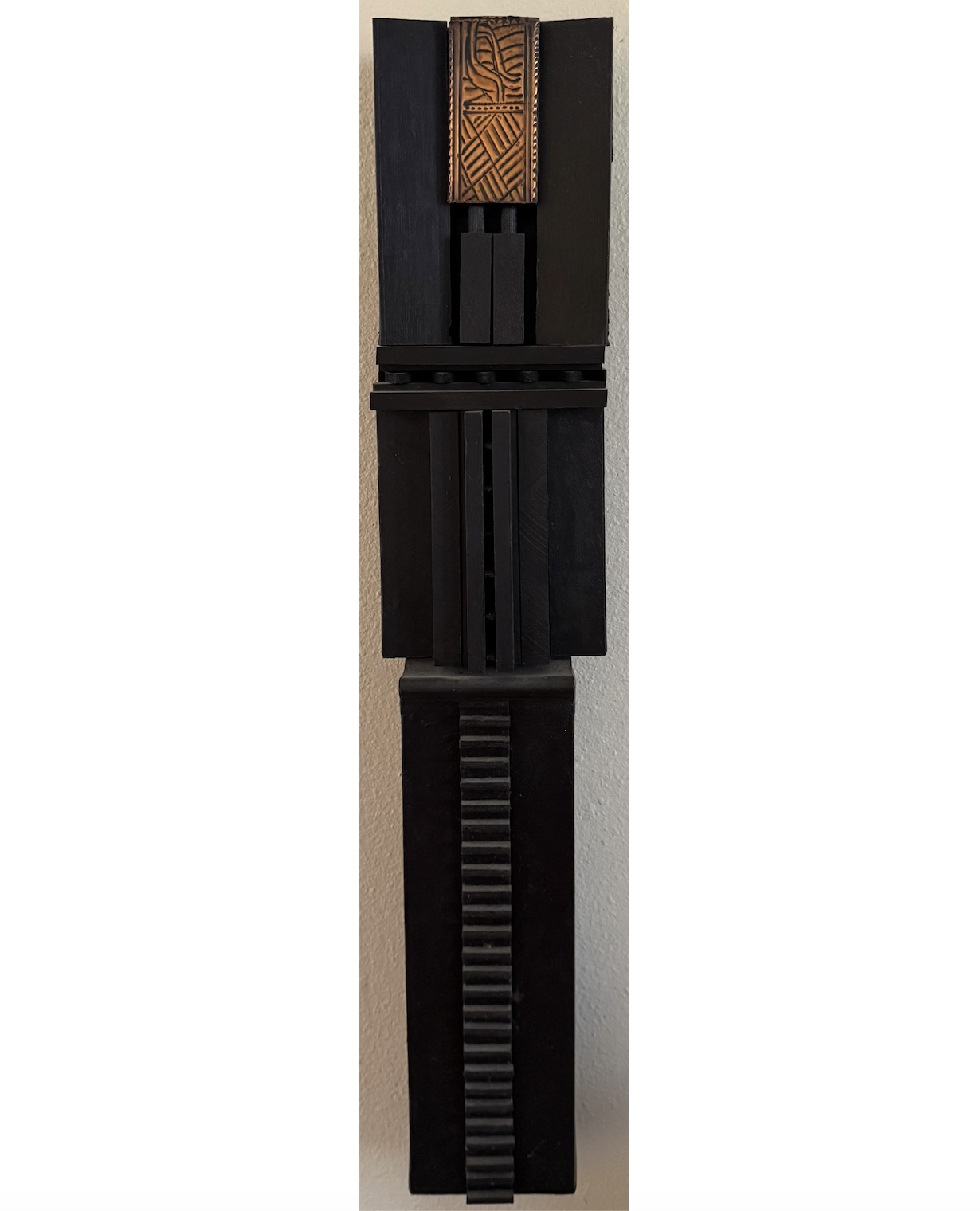 Totem, acrylic and wood, c. 2000s. 7 x 34 in.