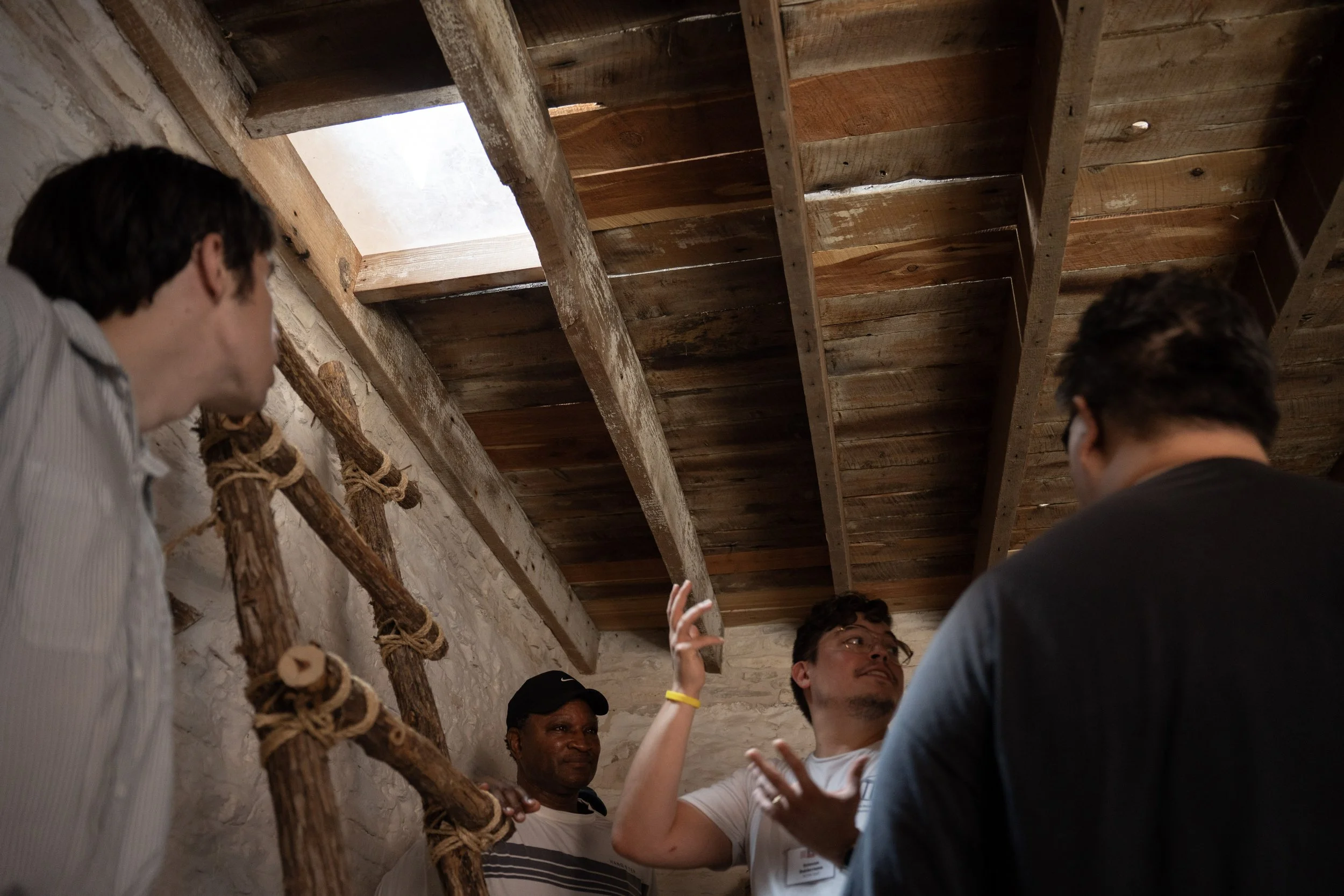 View of the ceiling of the first floor of the Slave Quarters, with the passageway to the second floor.