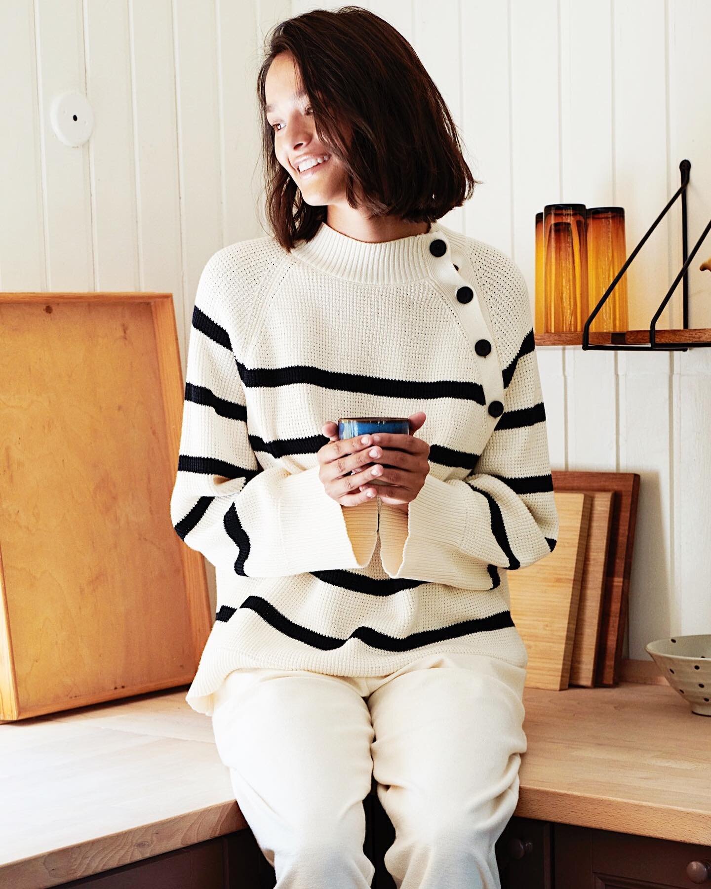 It&rsquo;s been a busy summer in Salcombe but I love the autumn breeze that freshens my morning walks along the beach. Time to think about some easy knitwear which still embraces a coastal elegance . This is a beautiful organic cotton stripe knit in 