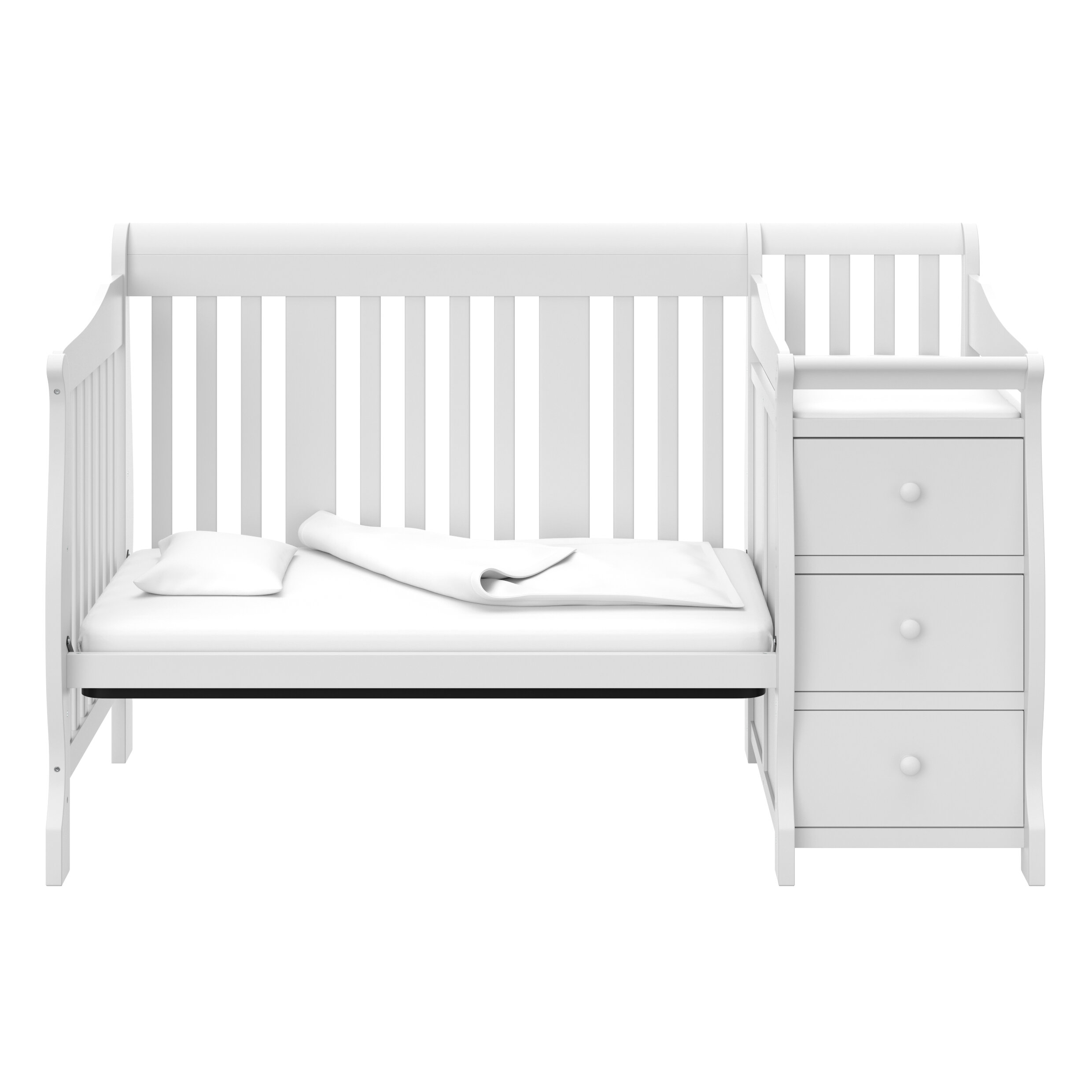 Mattress Not Included Pebble Gray Easily Converts to Toddler Bed Day Bed or Full Bed STORKCRAFT Portofino 4 in 1 Fixed Side Convertible Crib Changer Three Position Adjustable Height Mattress 