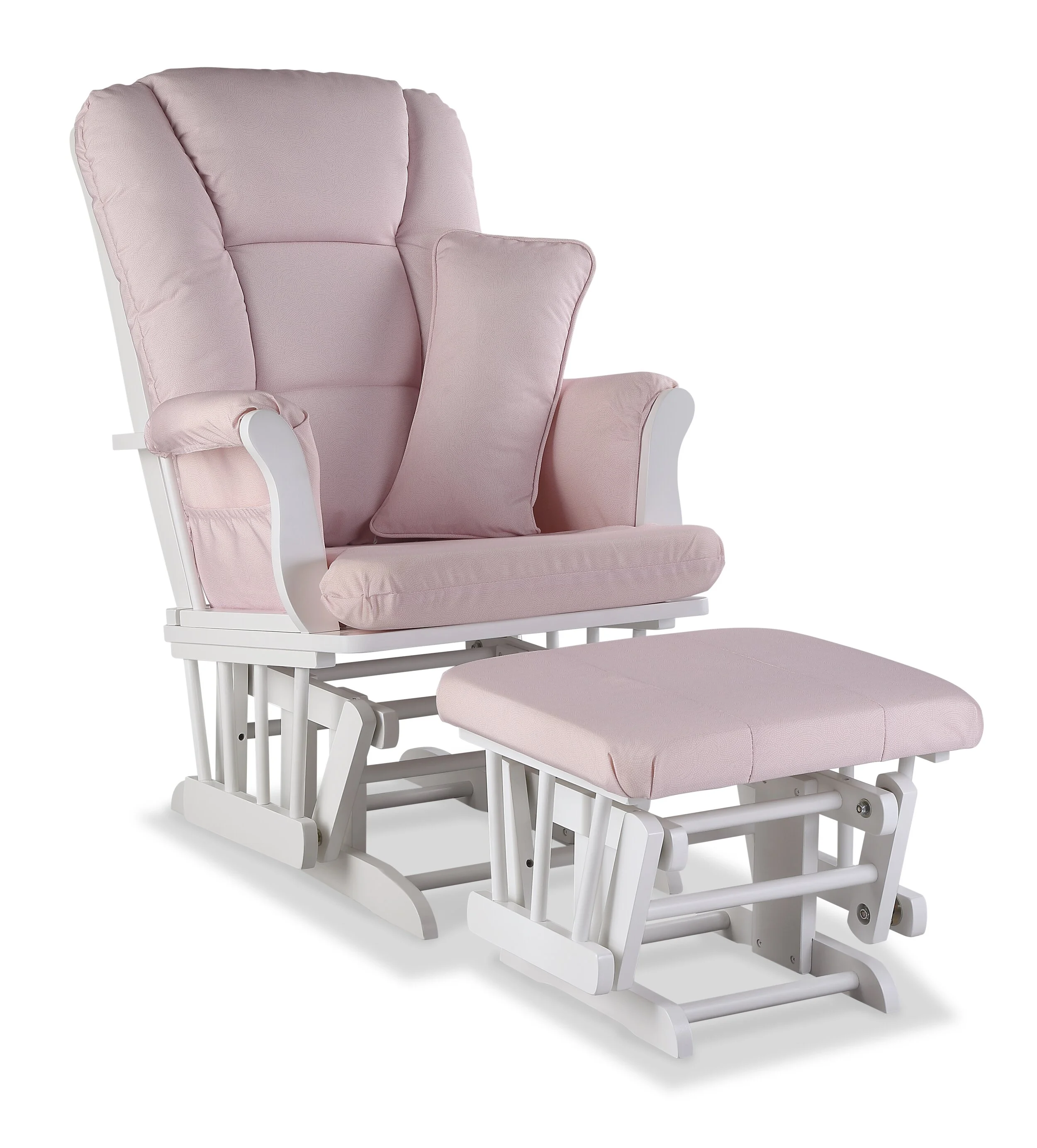 storkcraft tuscany custom glider and ottoman with lumbar pillow