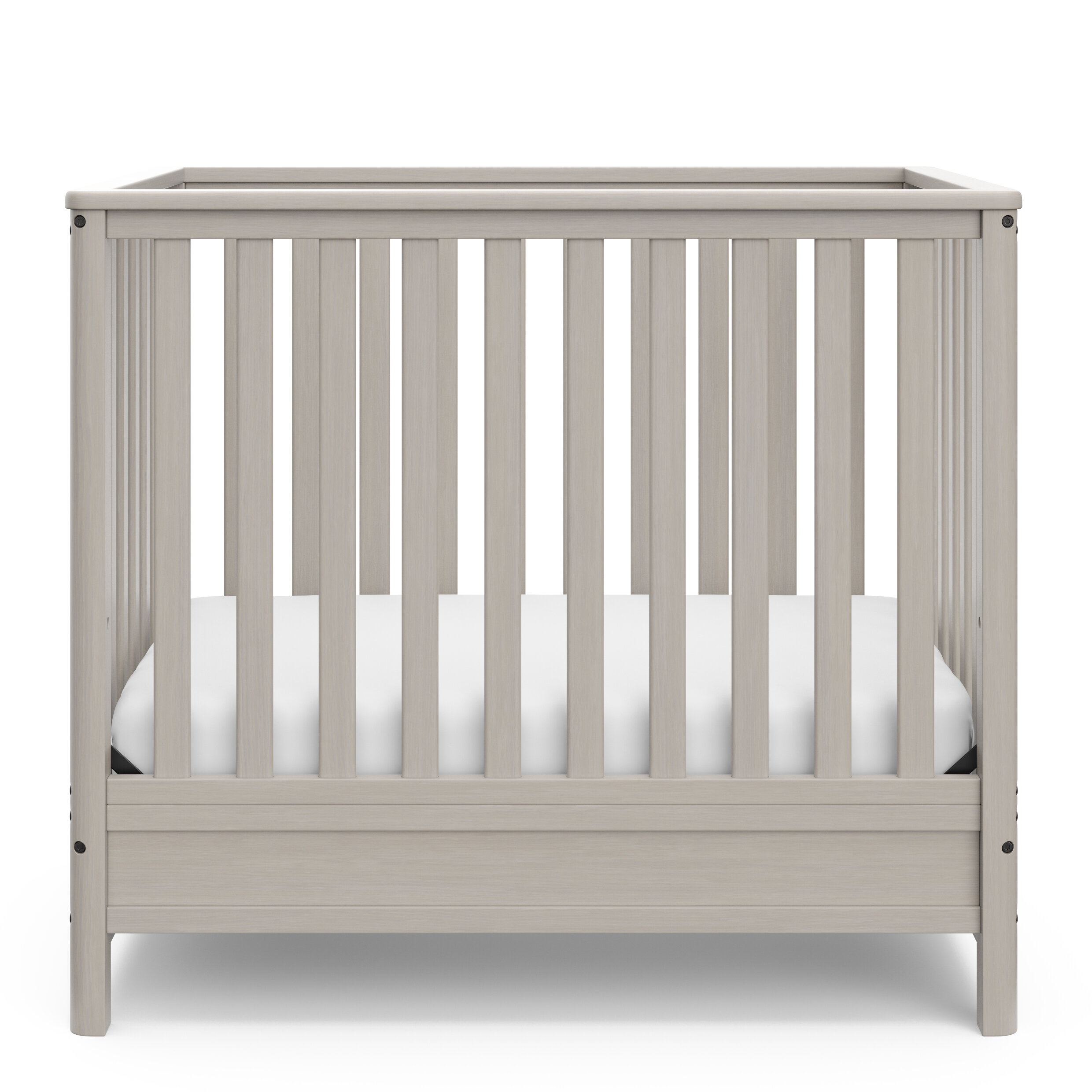Storkcraft Petal 5-in-1 Convertible Mini Crib with Bonus Mattress Non-Toxic Finish Baby-Safe Gray Converts to Twin Bed Includes Premium Supportive Crib Mattress with Water-Resistant Cover 