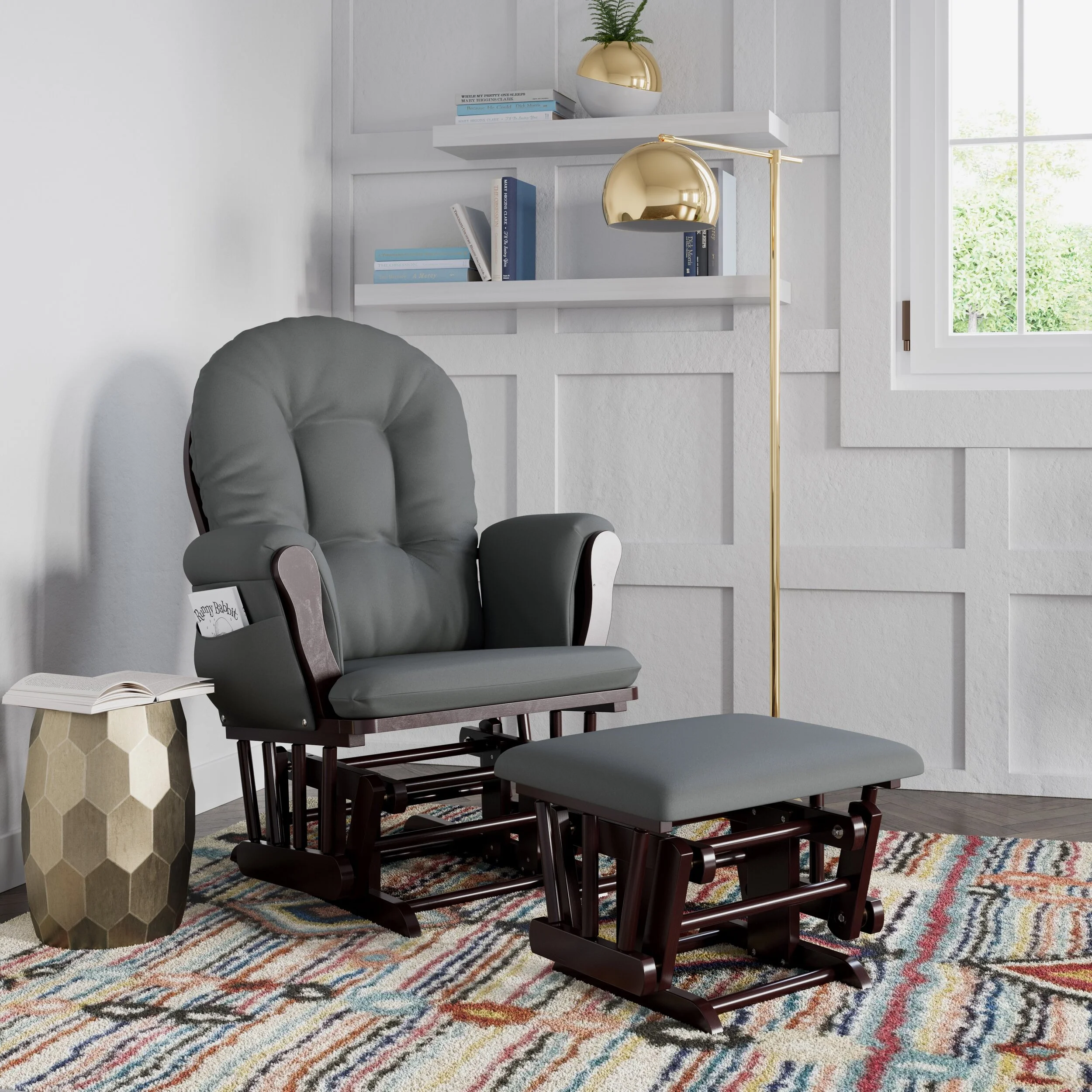 Storkcraft Hoop Glider and Ottoman Gray Cushion — Storkcraft