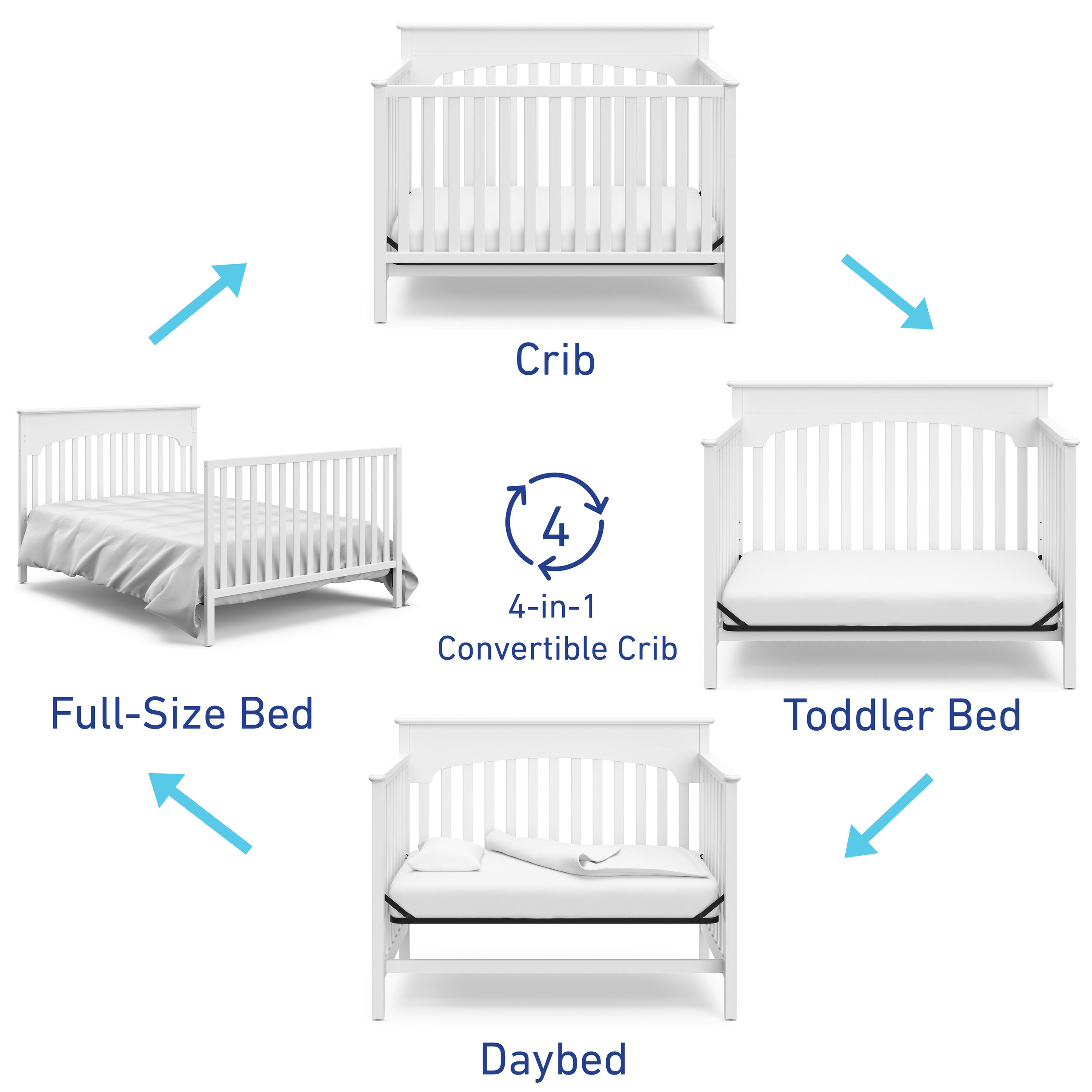 Graco Bryson 4-in-1 Convertible Crib Some Assembly Required White Mattress Not Included Three Position Adjustable Height Mattress Easily Converts to Toddler Bed Day Bed or Full Bed 