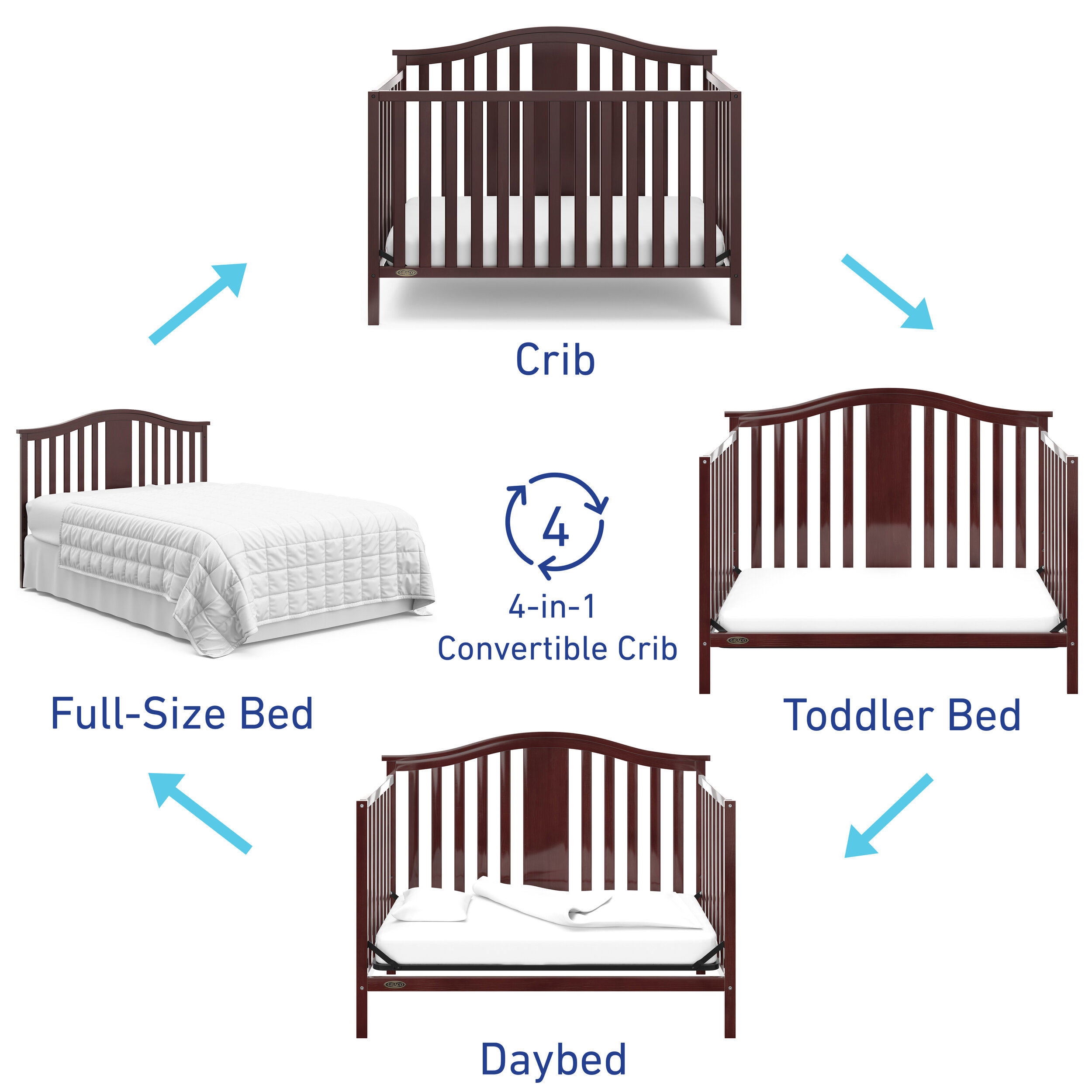 Some Assembly Required Three Position Adjustable Height Mattress Graco Bryson 4-in-1 Convertible Crib Easily Converts to Toddler Bed Day Bed or Full Bed Espresso Mattress Not Included
