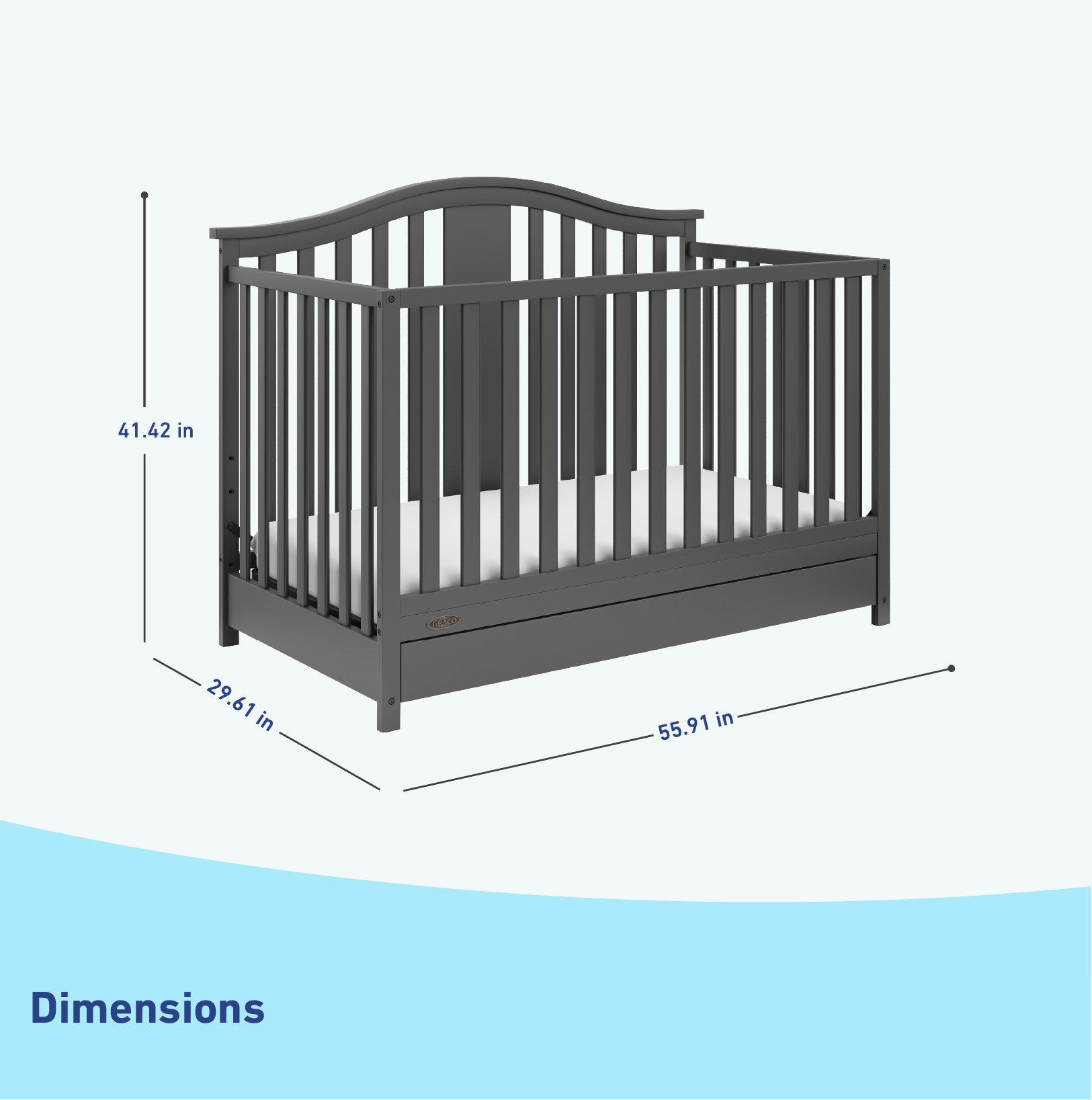 Mattress Not Included Converts to Toddler Bed Day Bed or Full Bed Gray Graco Solano 4-in-1 Convertible Crib & Changer with Drawer Fixed Side Crib Solid Pine & Wood Product Construction 