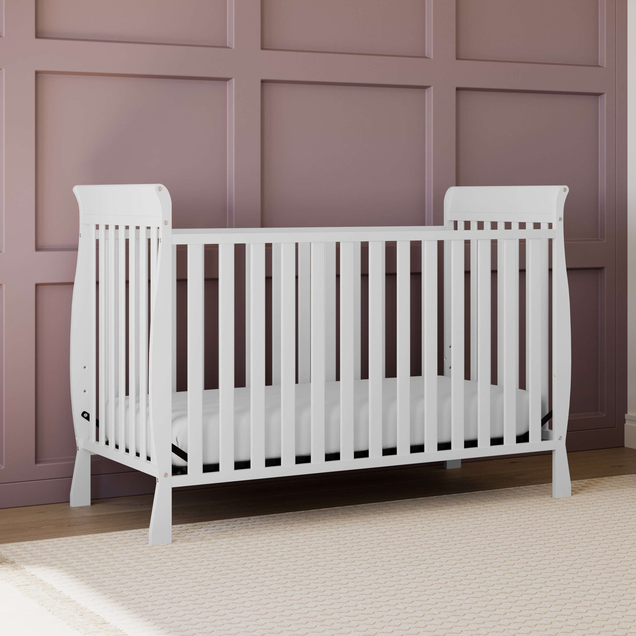 Sleigh Style Baby Crib Converts Into Daybed & Toddler Bed Fits Standard Size Baby Crib Mattress Jpma Certified Storkcraft Maxwell 3-in-1 Convertible Crib White 