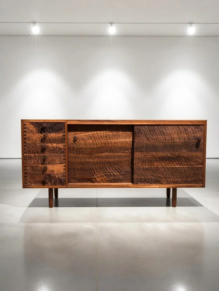 Hand Carved Front Cabinet in Walnut