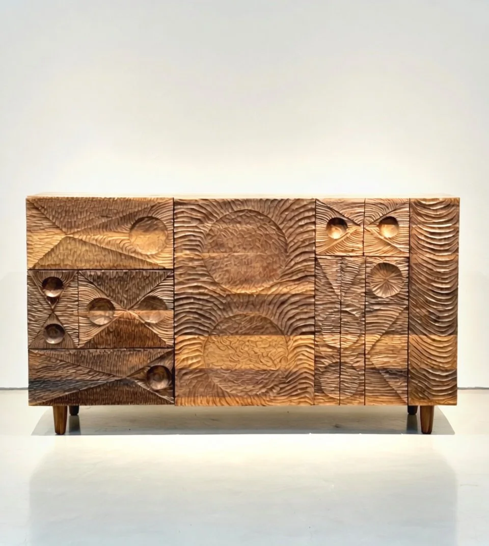 Hand Carved Front Cabinet in Black Walnut