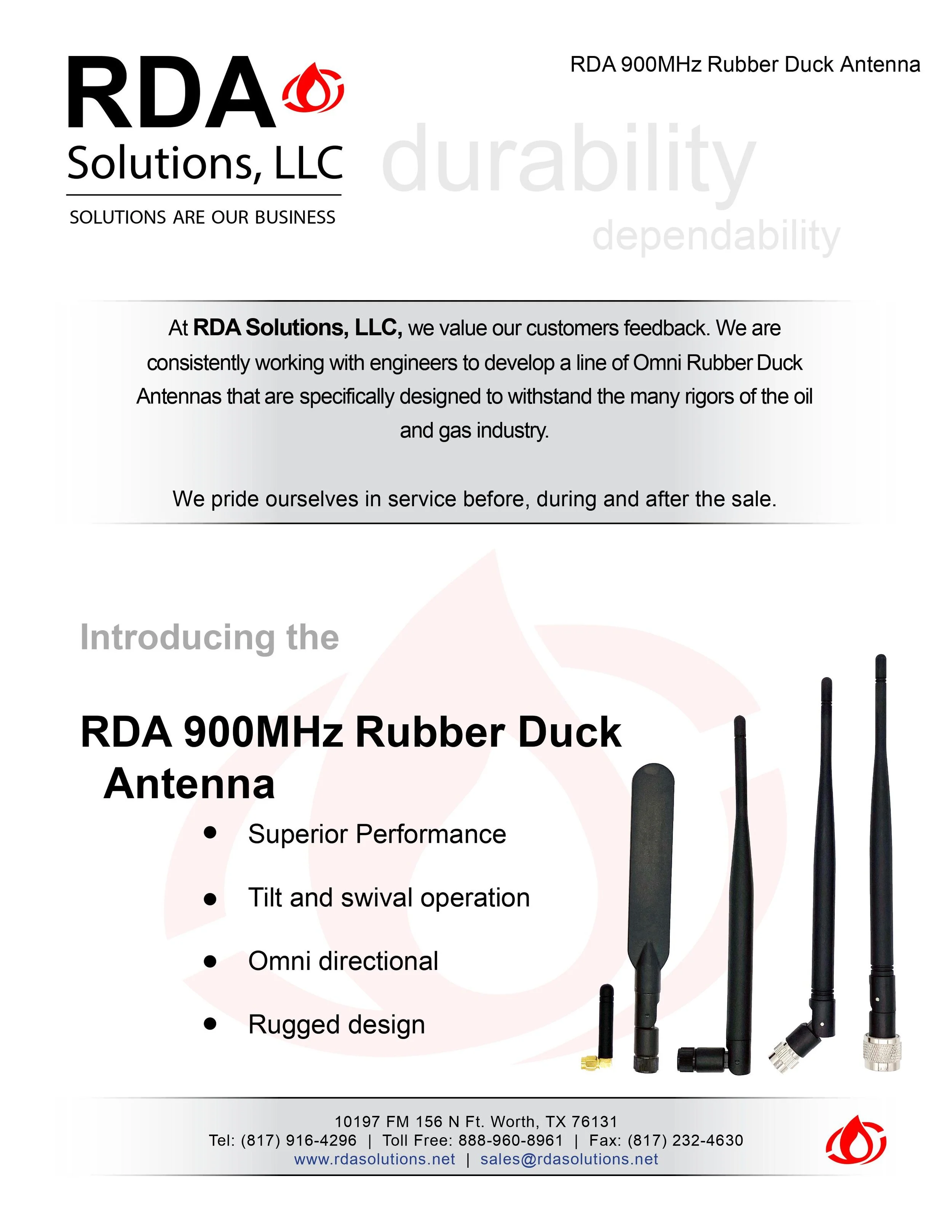 SMA Rubber Duck Antenna 900MHz 3dBi | RDA Solutions TX — RDA Solutions, LLC
