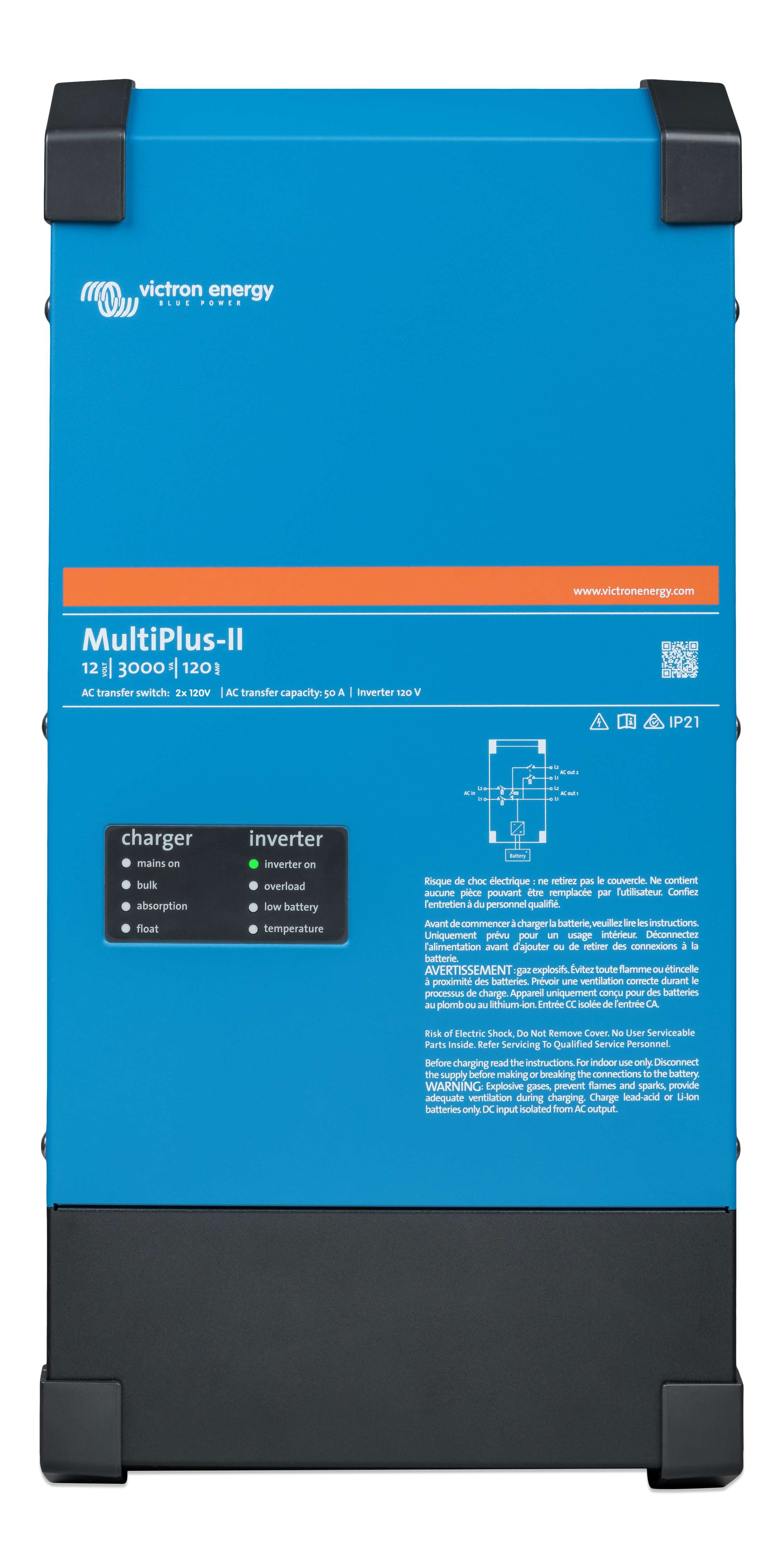 PMP122305100 | Victron MultiPlus-II 12/3000/120-50 2x120V Inverter/Charger