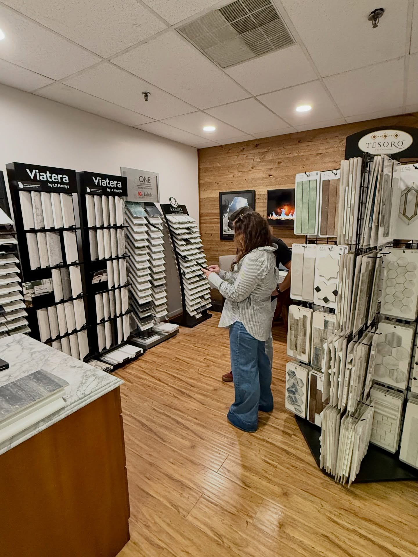 One of the many rooms to explore &amp; utilize within our showroom is our sample room! Within this space, we have:
&bull; stone countertop samples from a variety of trade partners
&bull; tile samples to utilize for vision boards, etc
&bull; and more!