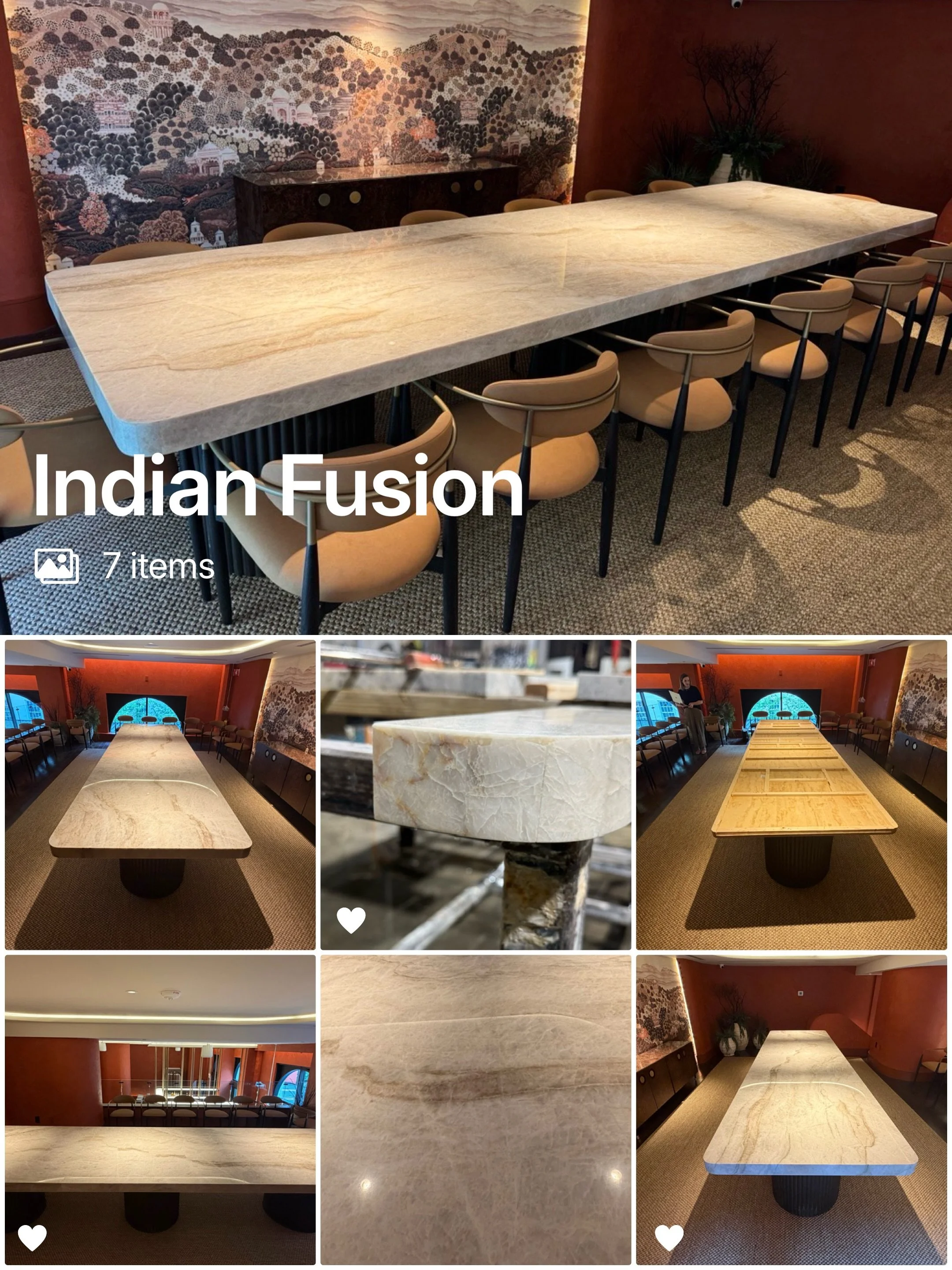 This Indian Fusion restaurant received a stunning, large Taj Mahal table top! It&rsquo;s beautifully lit and ready for customers, good food, &amp; good times to surround it. 💫🍸

Talented Designers: @thejohnsonstudio 👏🏼

__________

📍SHOWROOM &am