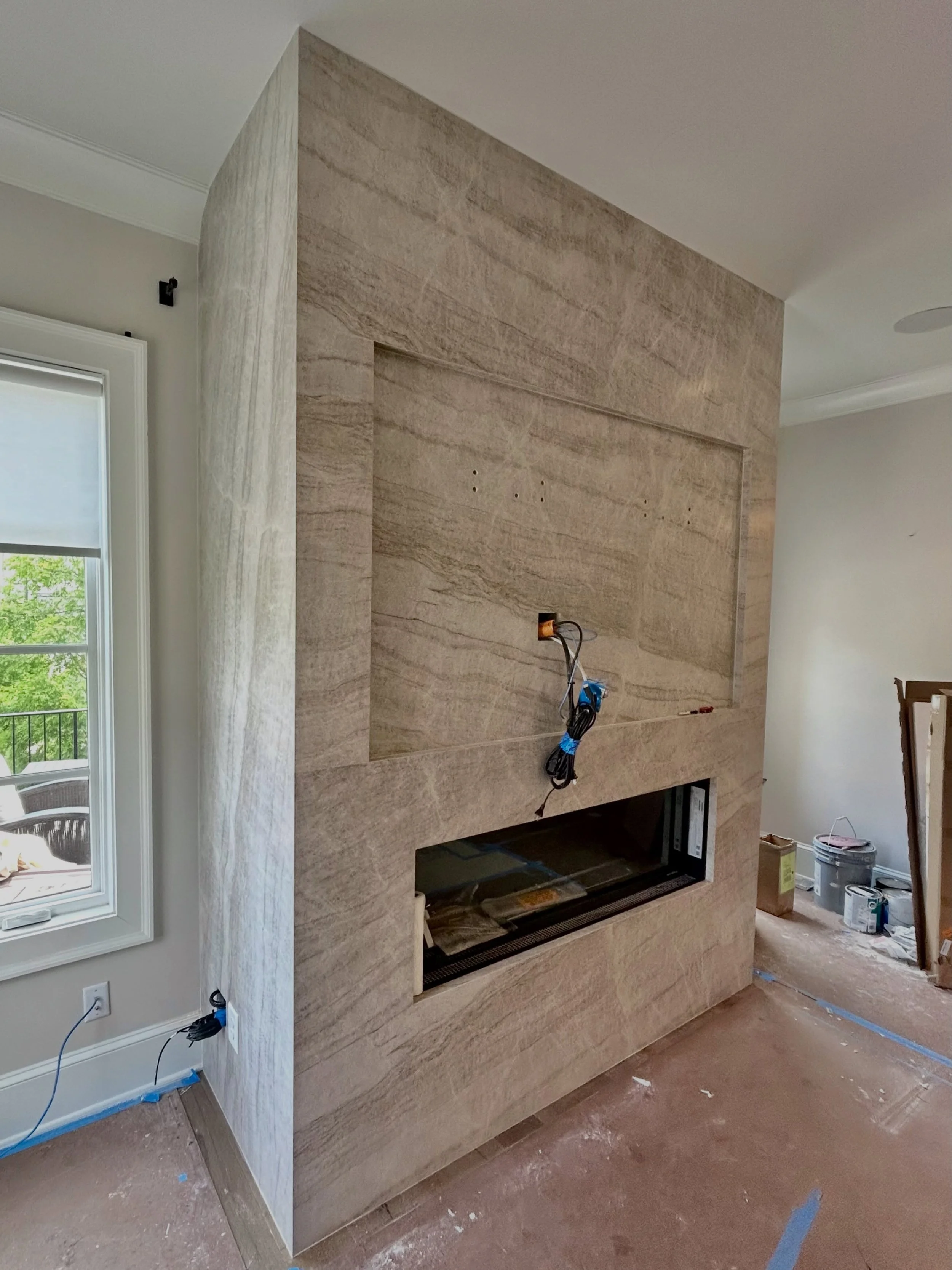 Did you know we also fabricate &amp; install for custom fireplaces? 

This is a recent, Taj Mahal fireplace install. It&rsquo;s a beautiful focal point for the clients to enjoy and entertain. It will also be a beautiful backdrop to cheer on their fav