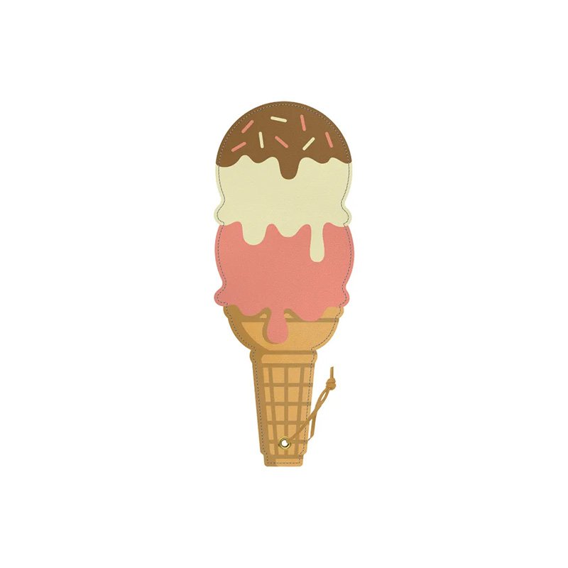 Neapolitan ice cream cone paddle with sprinkles.