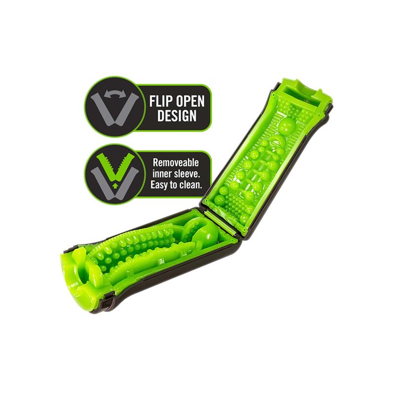 Flip open design, removable inner sleeve, easy to clean, green inside.