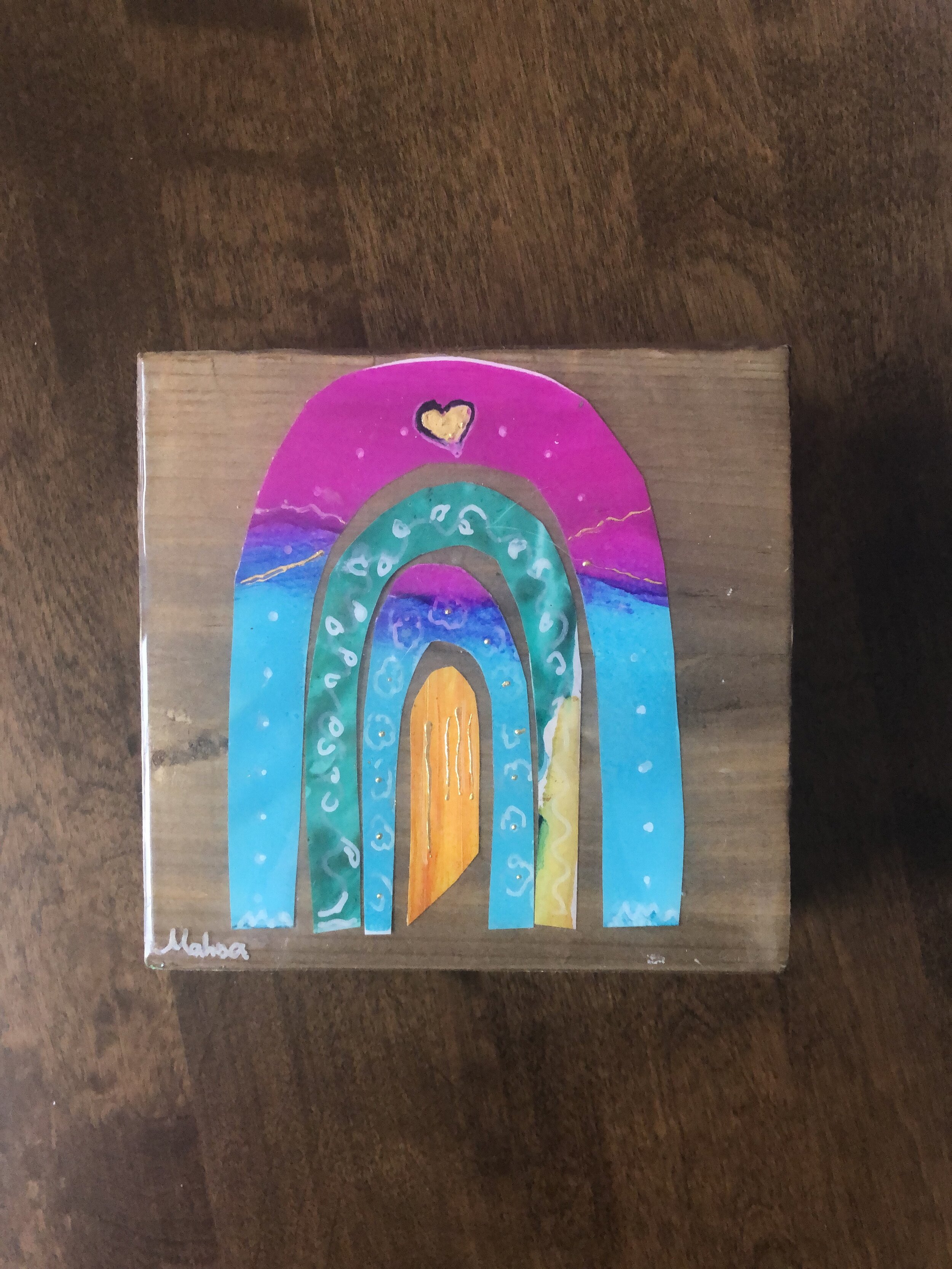 Rainbow, Original Collage Art on Wood Piece