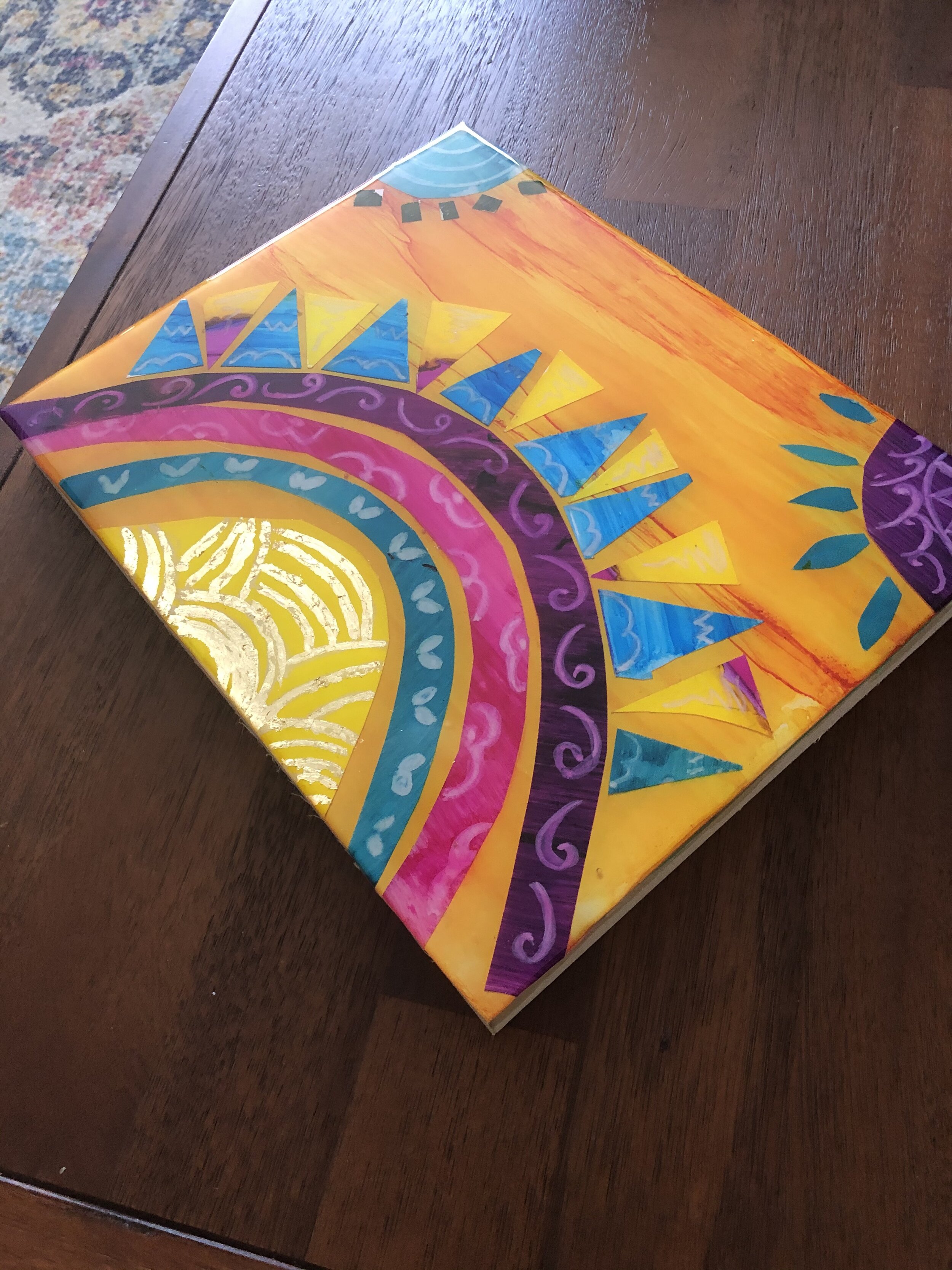 Three Suns, Original Alcohol Ink Collage