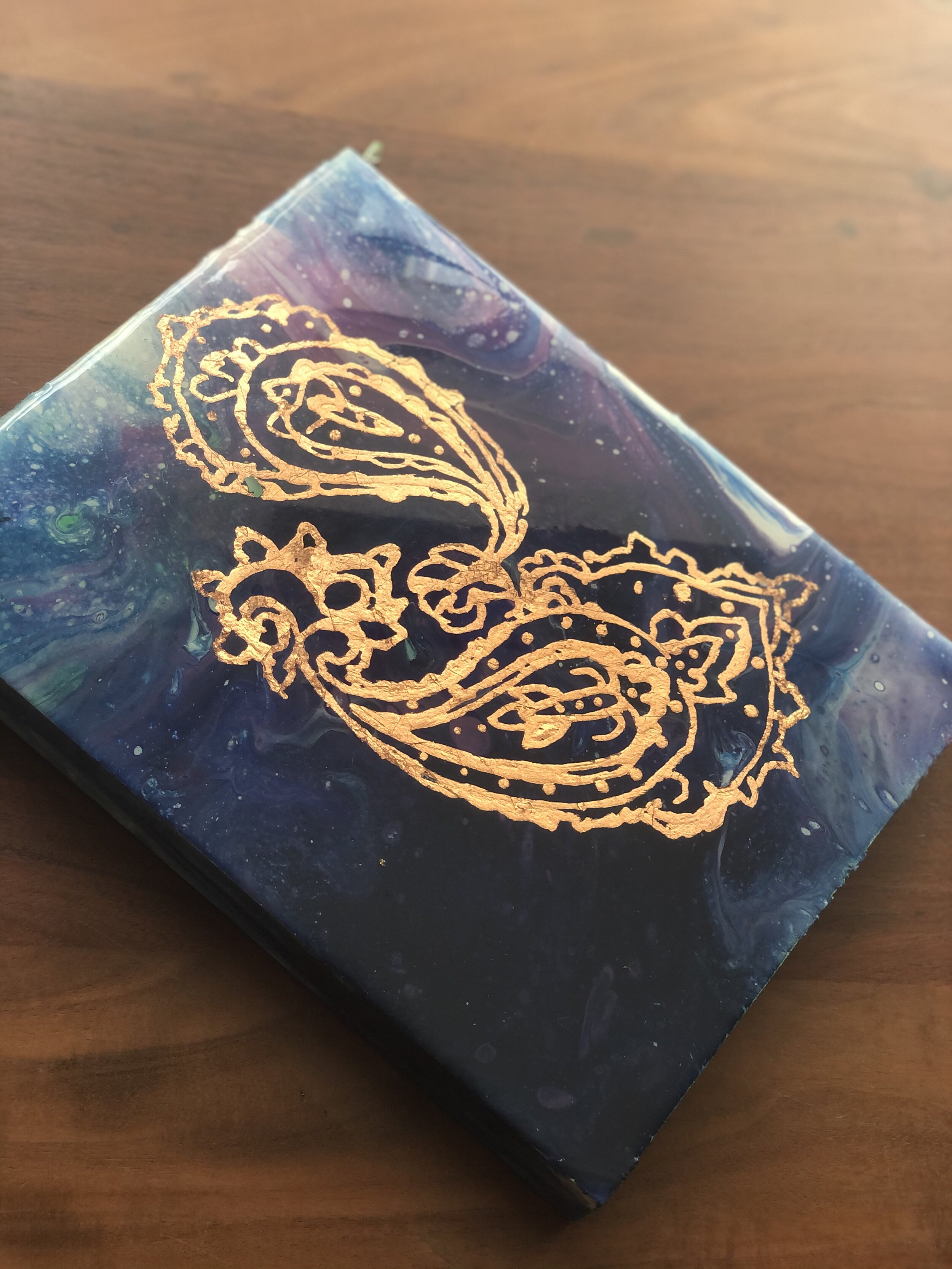 Paisley, Original Pour Painting with Gold Leaf Design