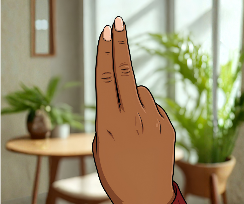 Hand positioned in the traditional EMDR two-finger gesture used to begin bilateral stimulation.