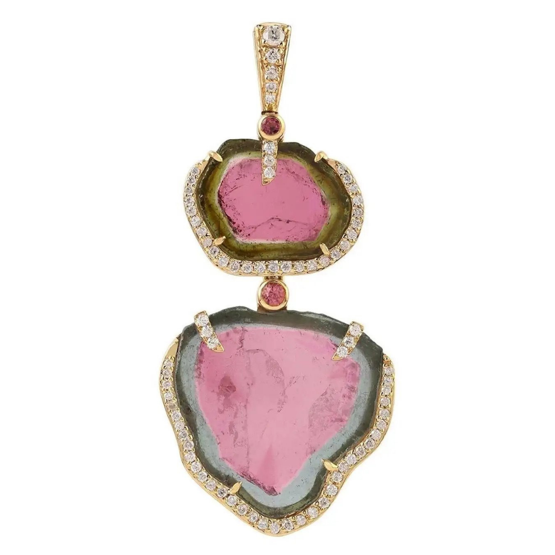 Meghna Jewels Tourmaline Diamond 18 Karat Gold Pendant Necklace, $10,300