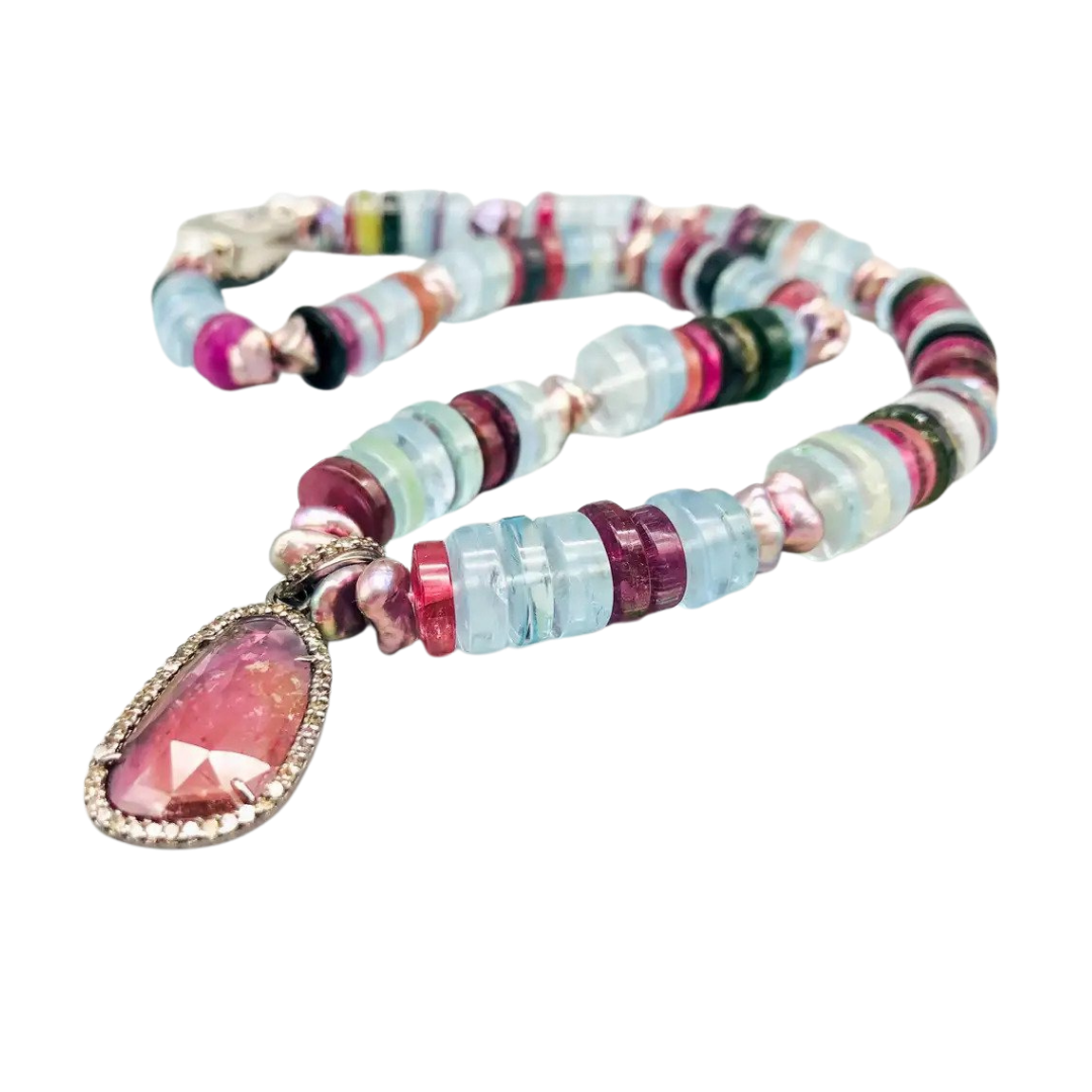 Elaine Silverstein Tourmaline And Aquamarine Necklace, $1,500