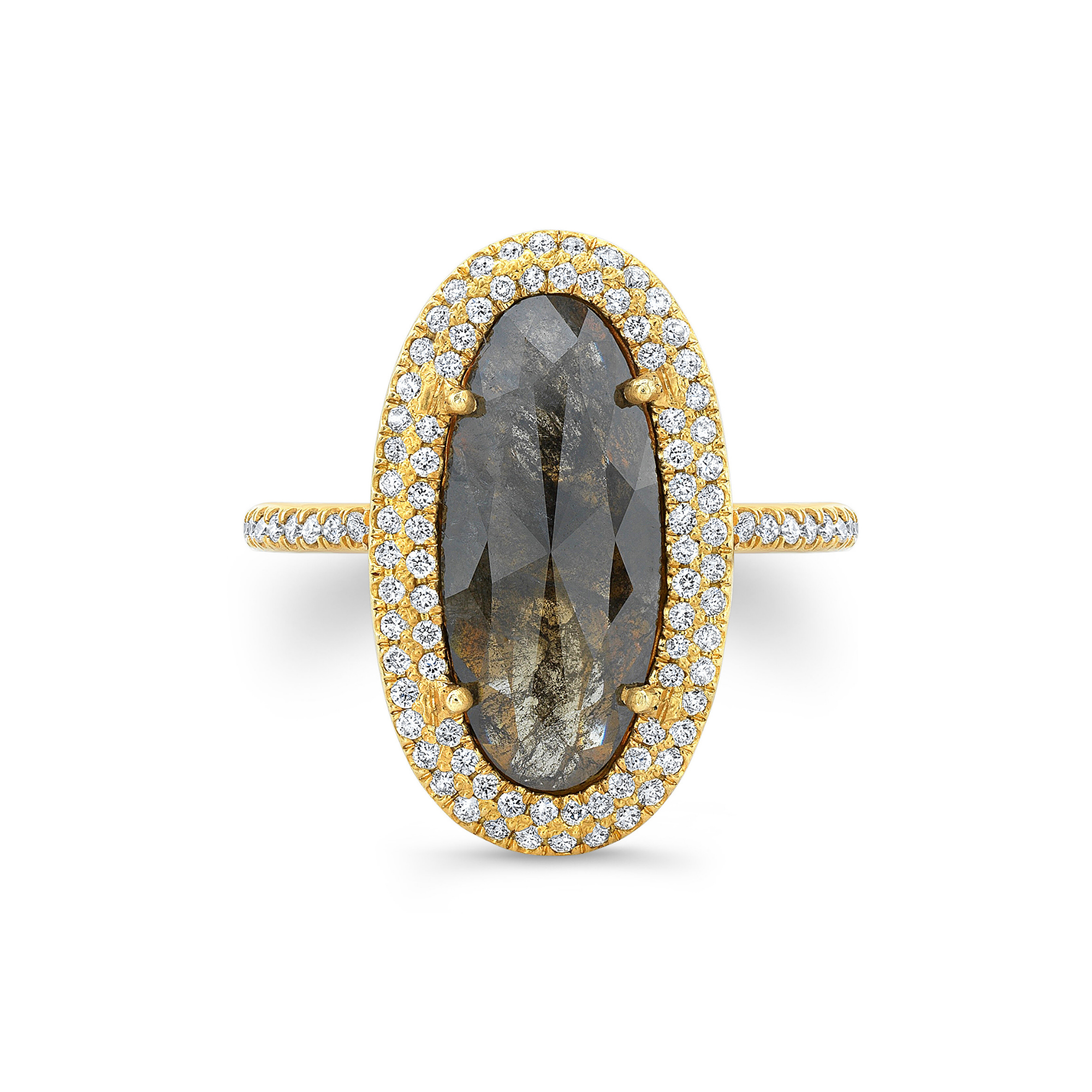 Loriann Stevenson black and brown vertical oval diamond slice ring with halo, $8,650 at Loriann Stevenson