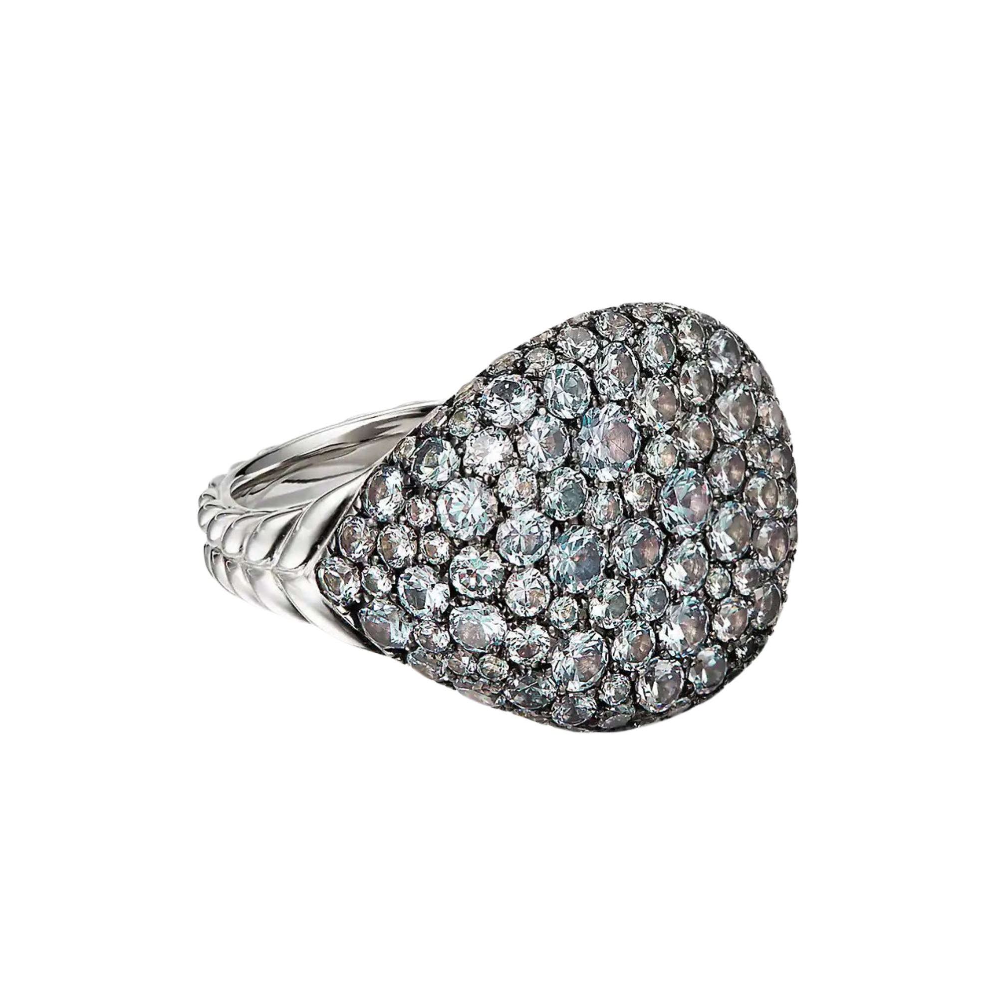 David Yurman Chevron Pinky Ring in 18K White Gold with Pavé Red Rubies, $6,000