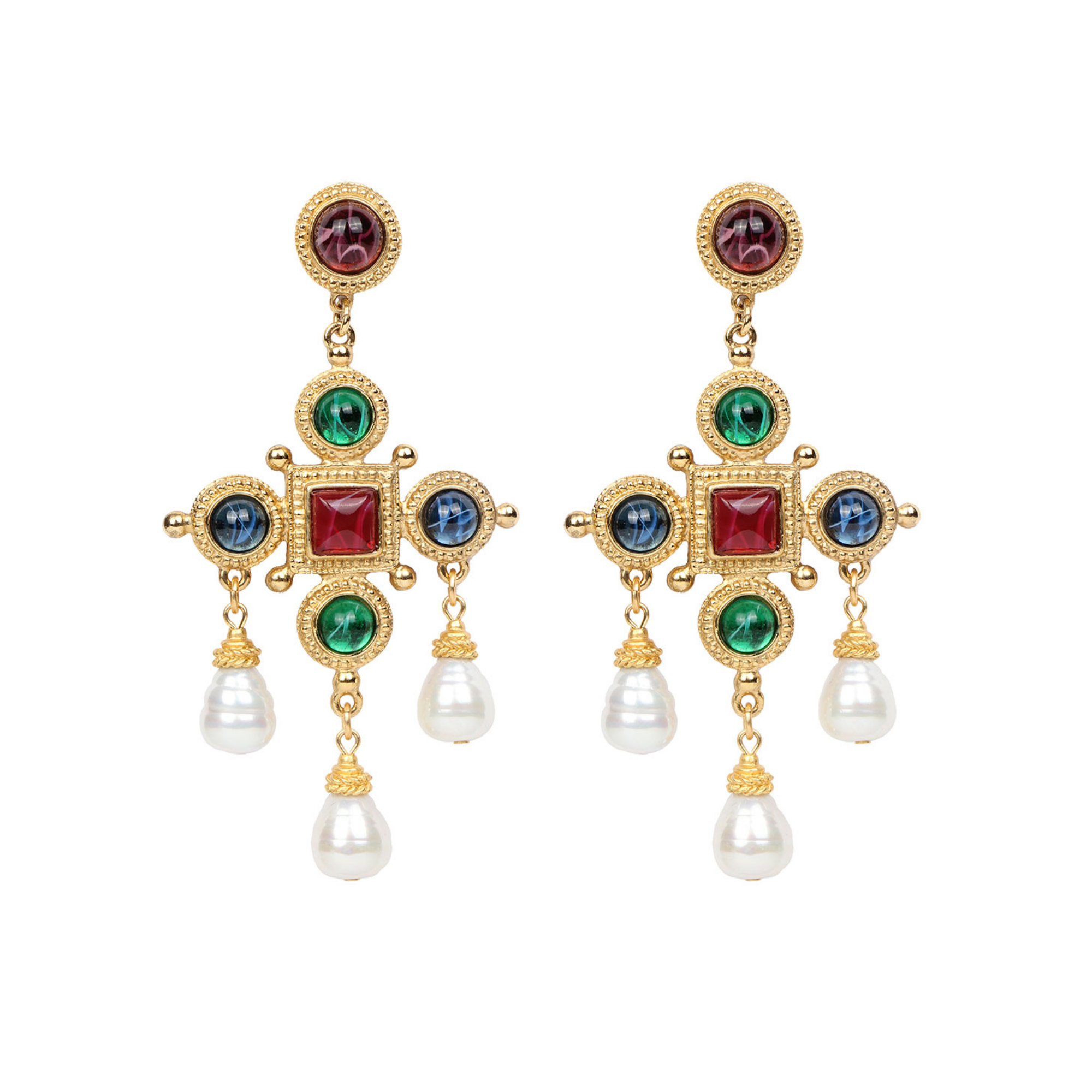 Ben-Amun Cross &amp; Pearly Dangle Earrings, $370