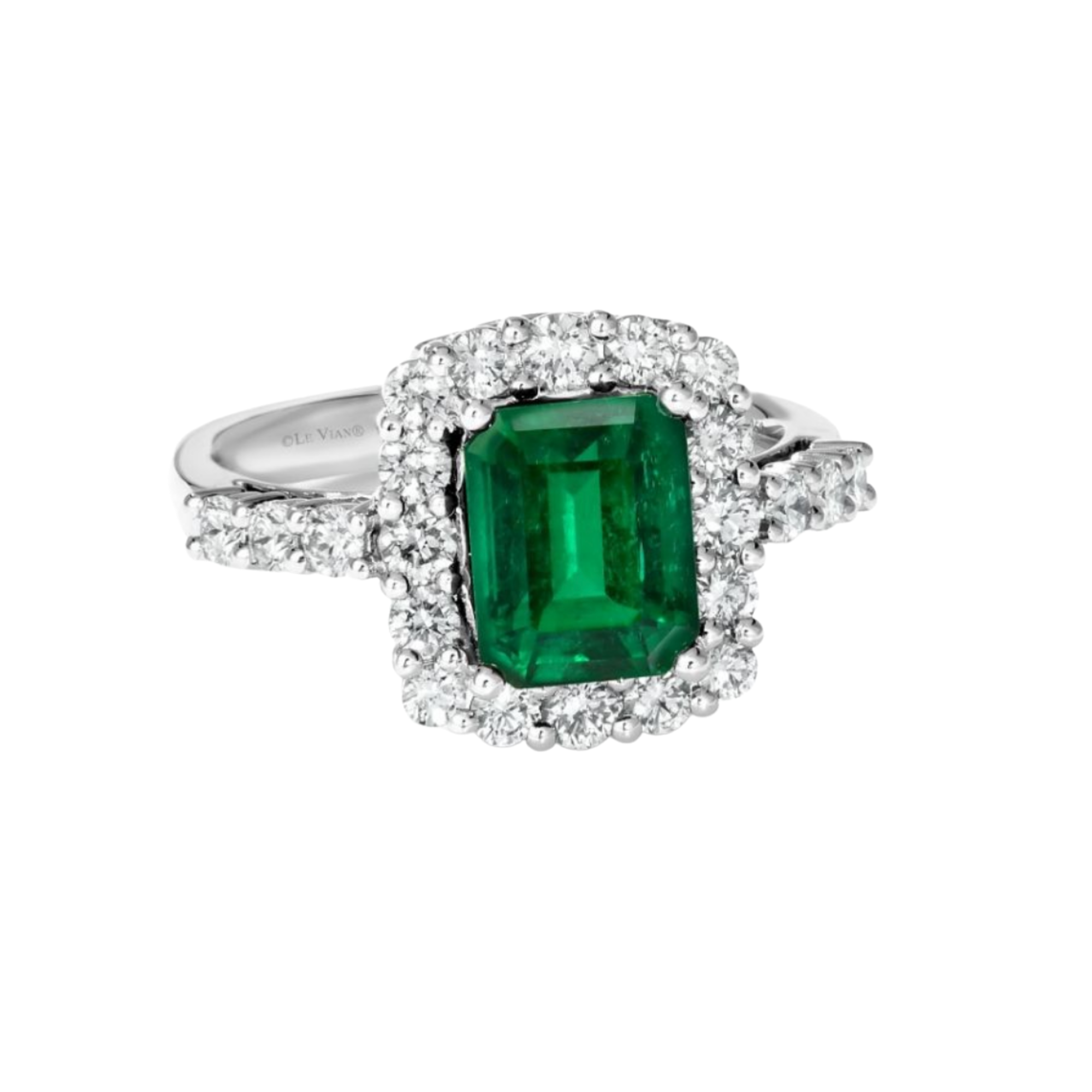 Le Vian emerald and vanilla diamond platinum ring, $4,999 at Alter’s Gem